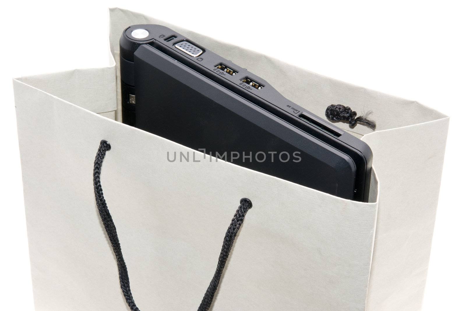 notebook in the paperbag  isolated on white