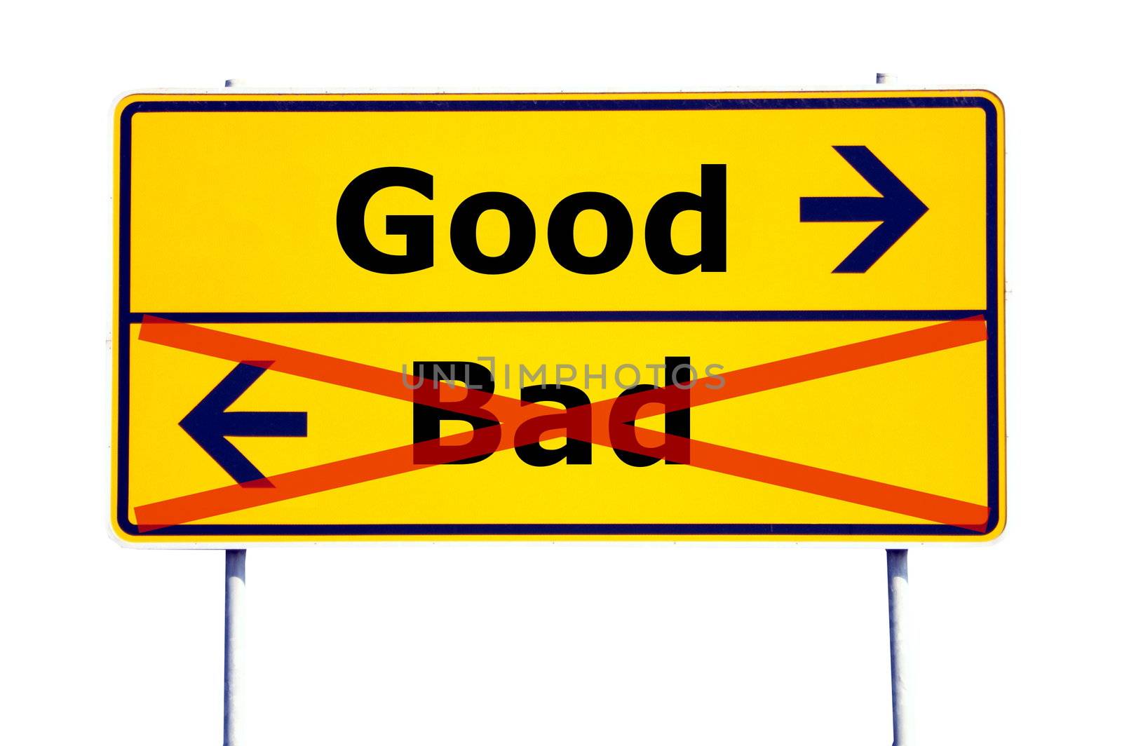 good and bad choice concept with yellow road sign