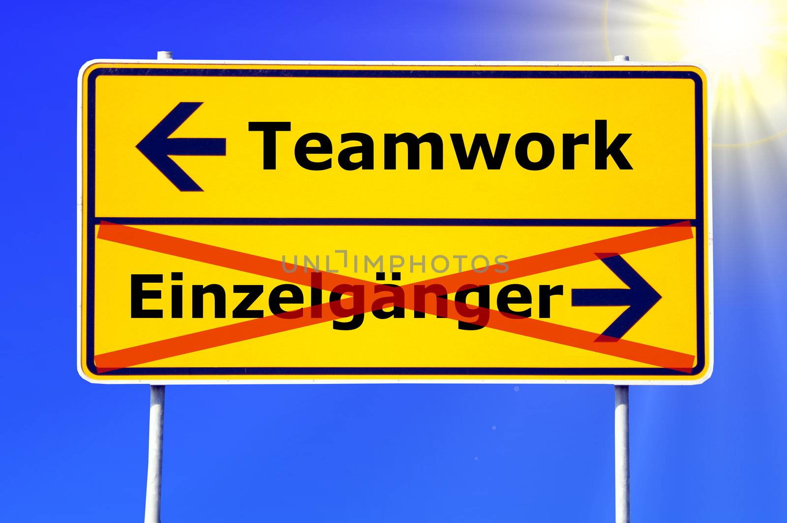 team or teamwork concept with a german sign