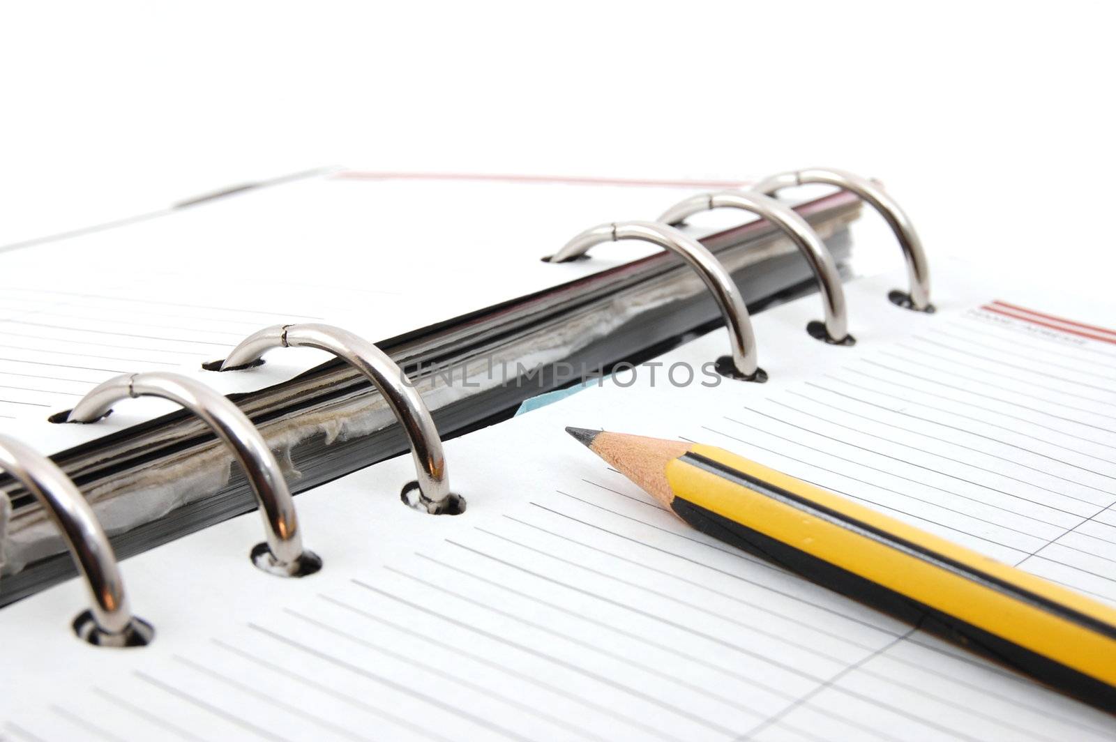 business organizer on white background with pen