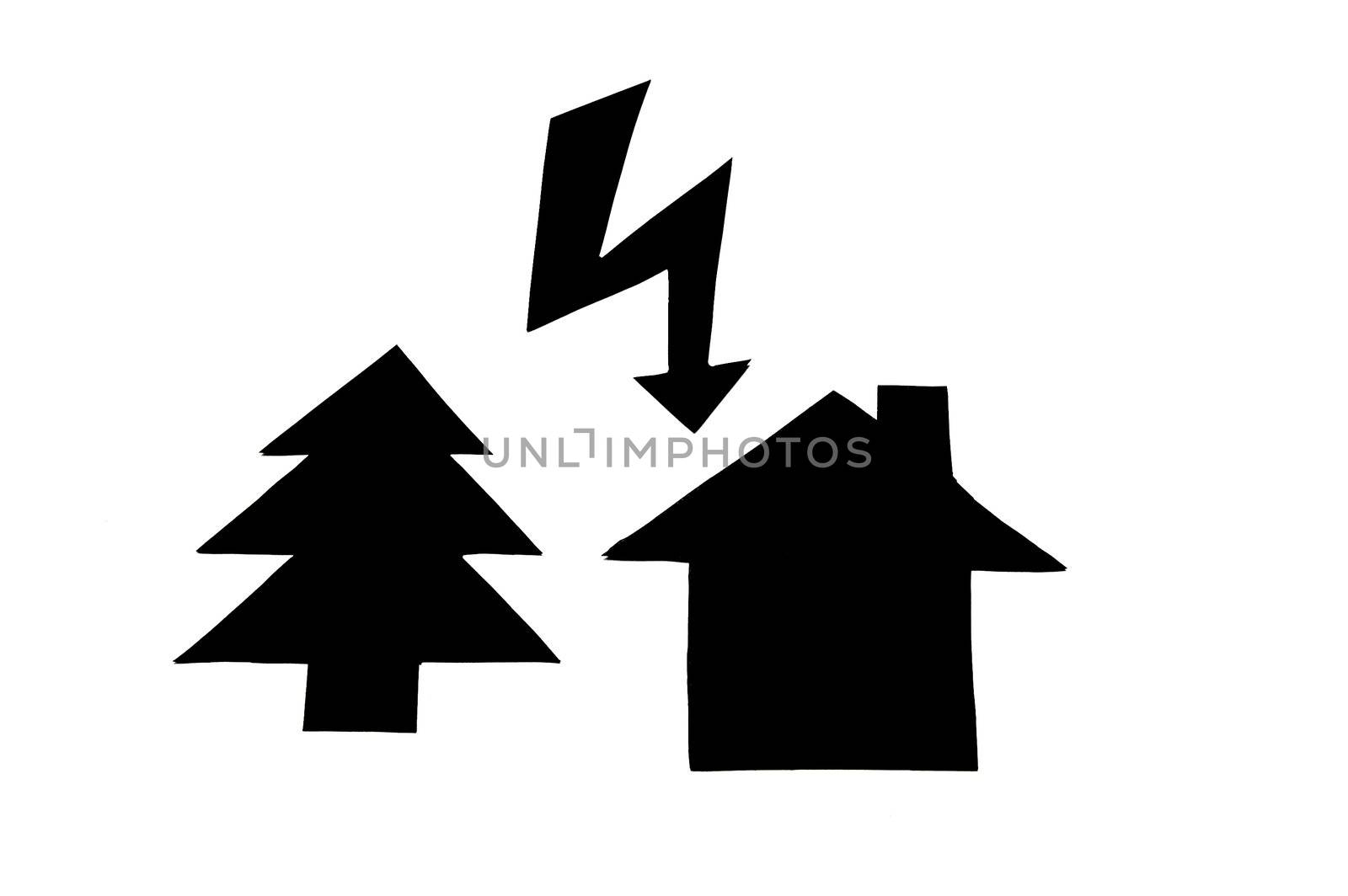 dangerous lightning made of paper isolated on white background.