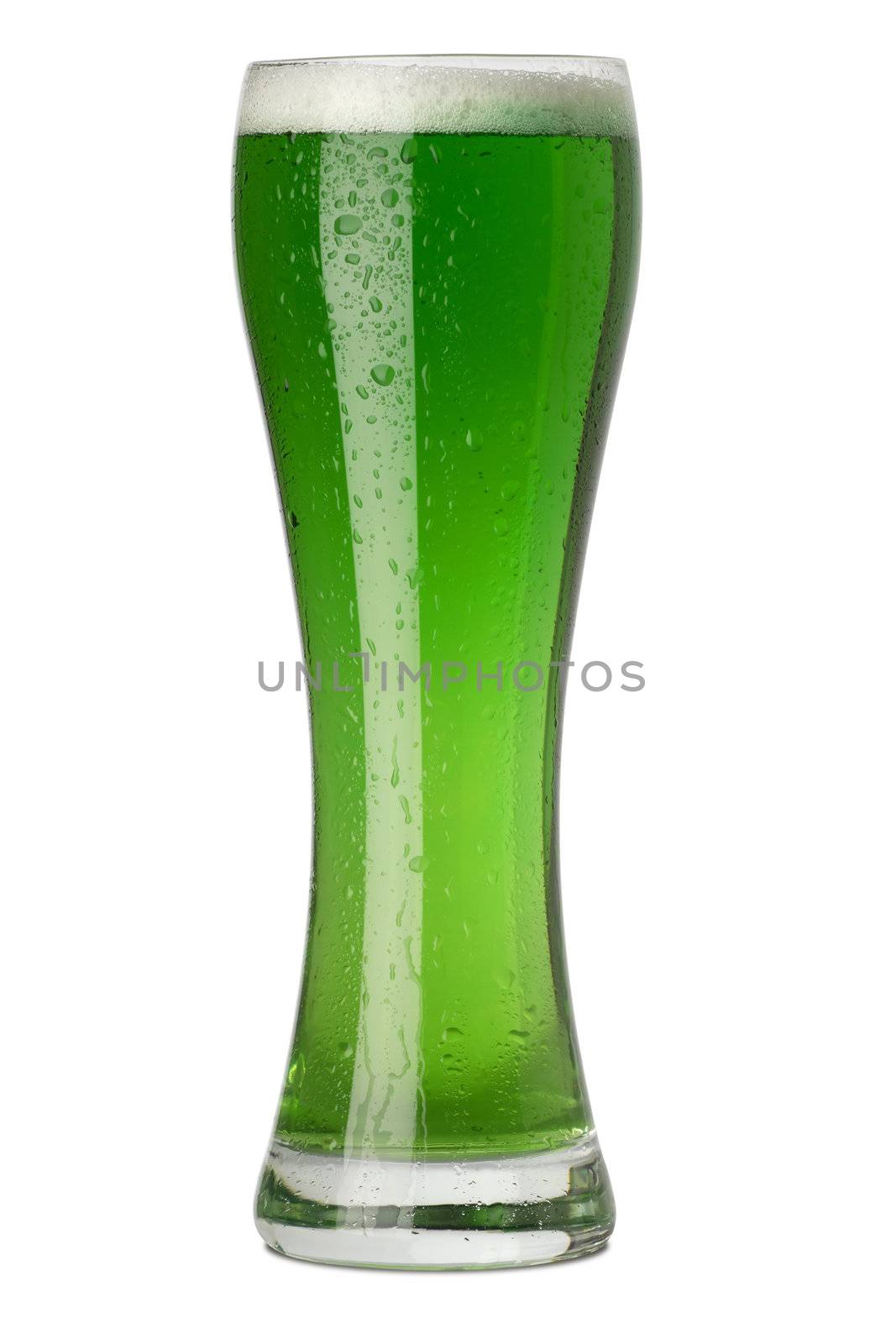 Photo of a tall glass of green beer for St. Patrick's Day.