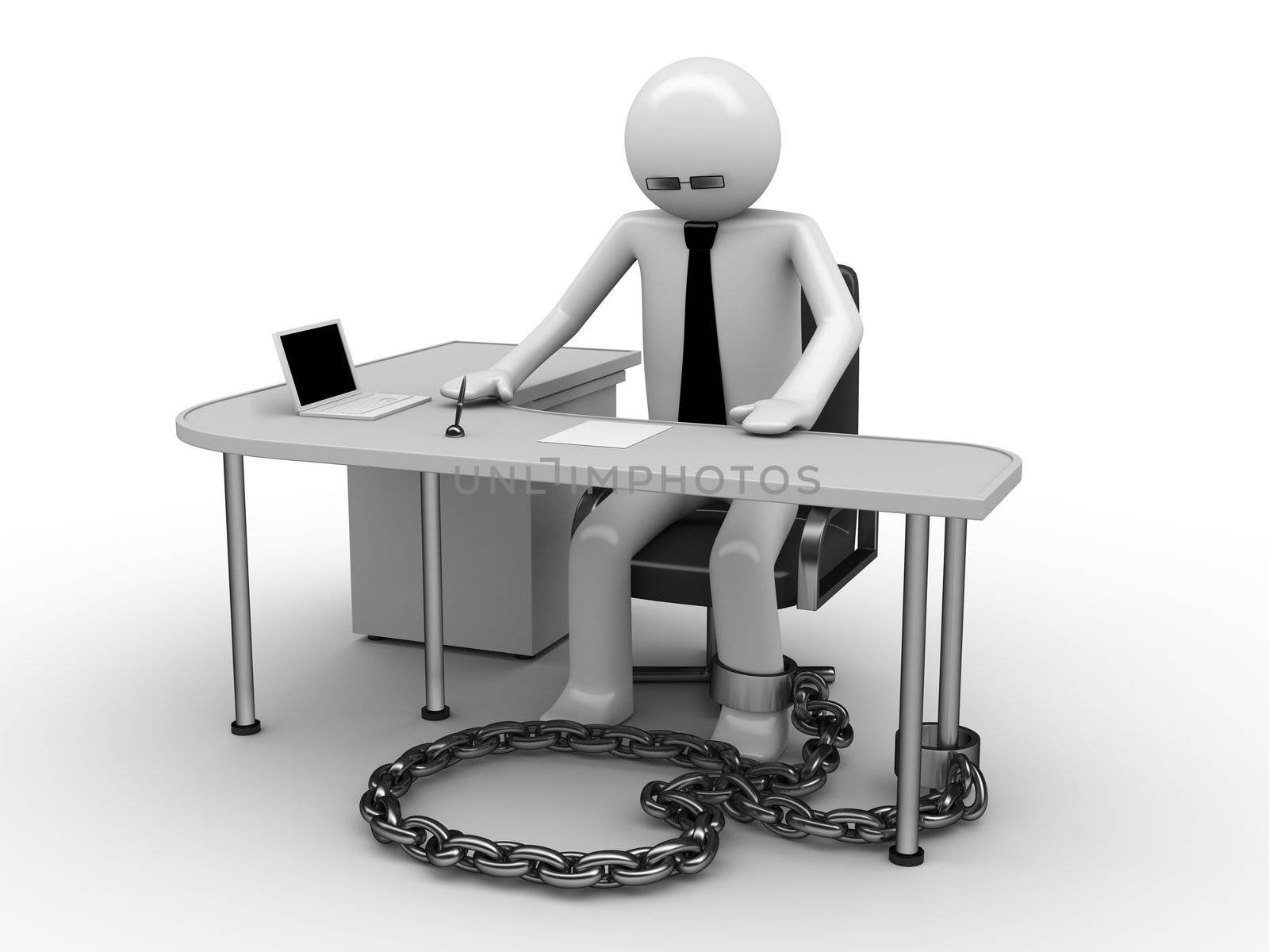 Man chained with office table (workplace) 2