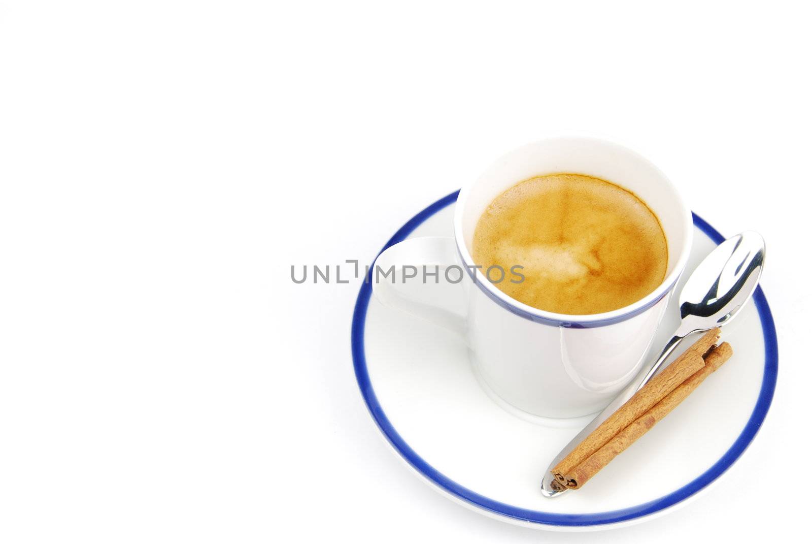 breakfast set with a espresso coffee and cinnamon (isolated on white background)