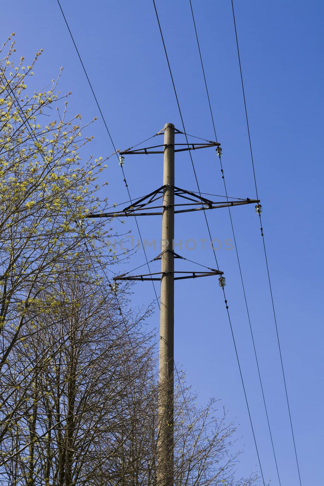 High voltage line on blue sky