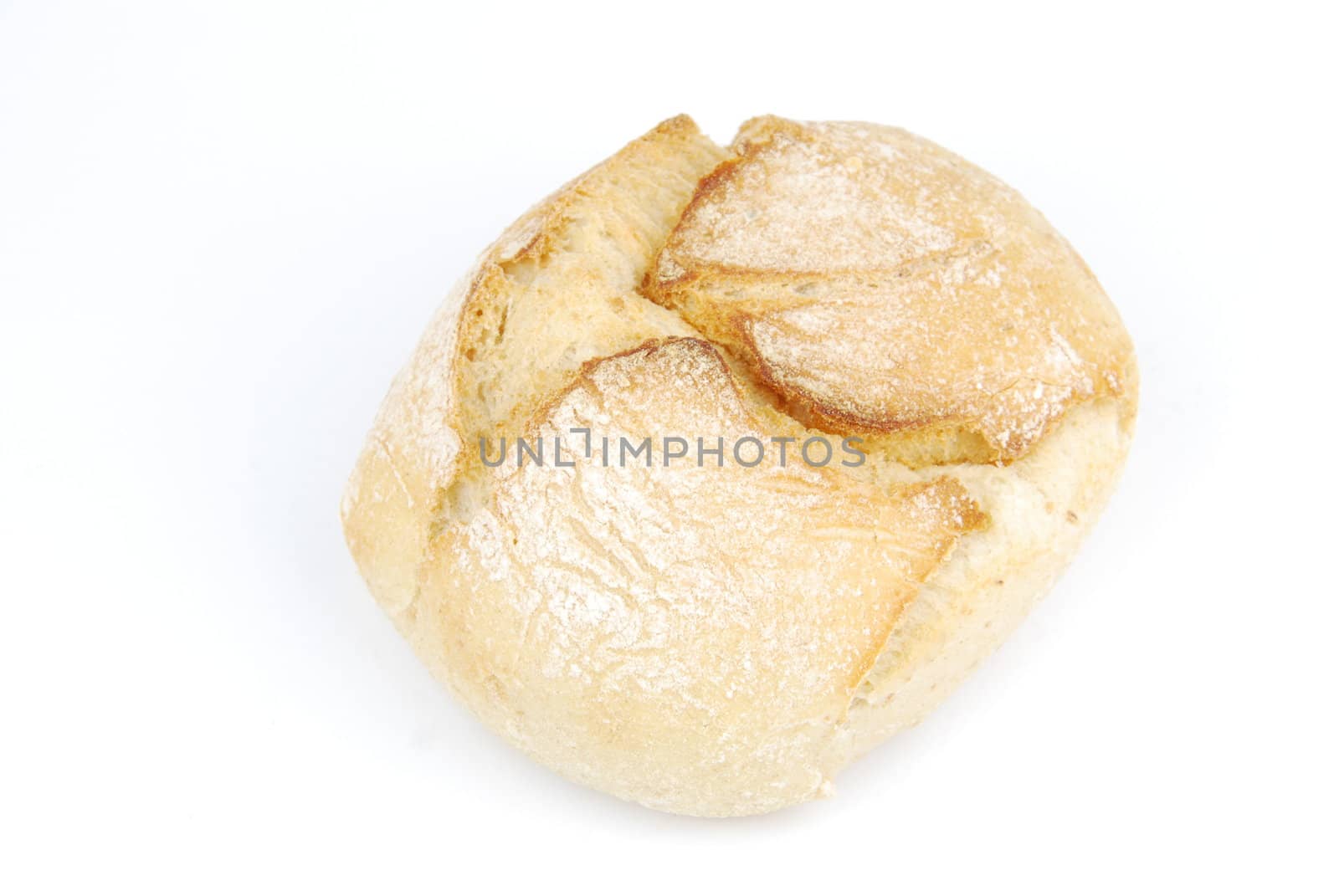 one fresh and baked white wheat bread (isolated on white background)