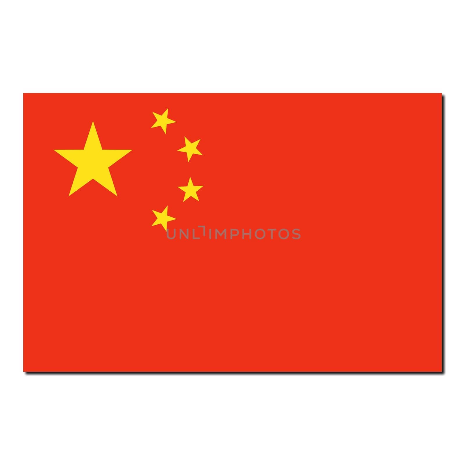 The national flag of People Republic China - with shadow over white background