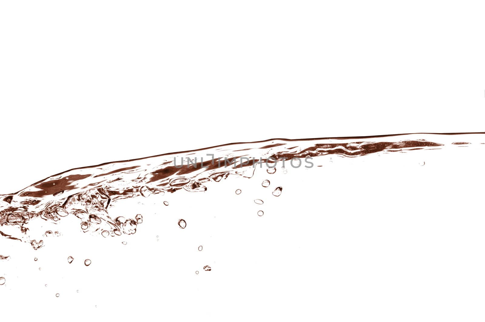 wave of fresh and cool water with bubbles on white background