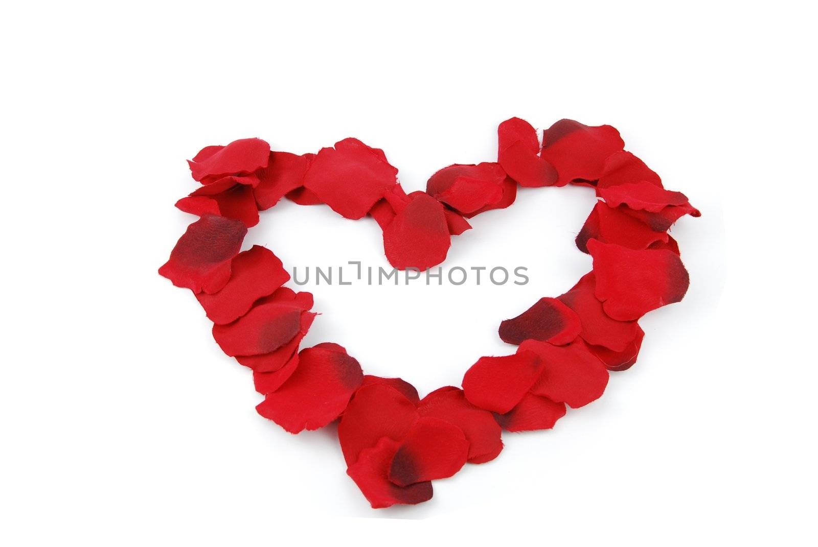 beaufiful red heart made of rose petals (isolated on white background)