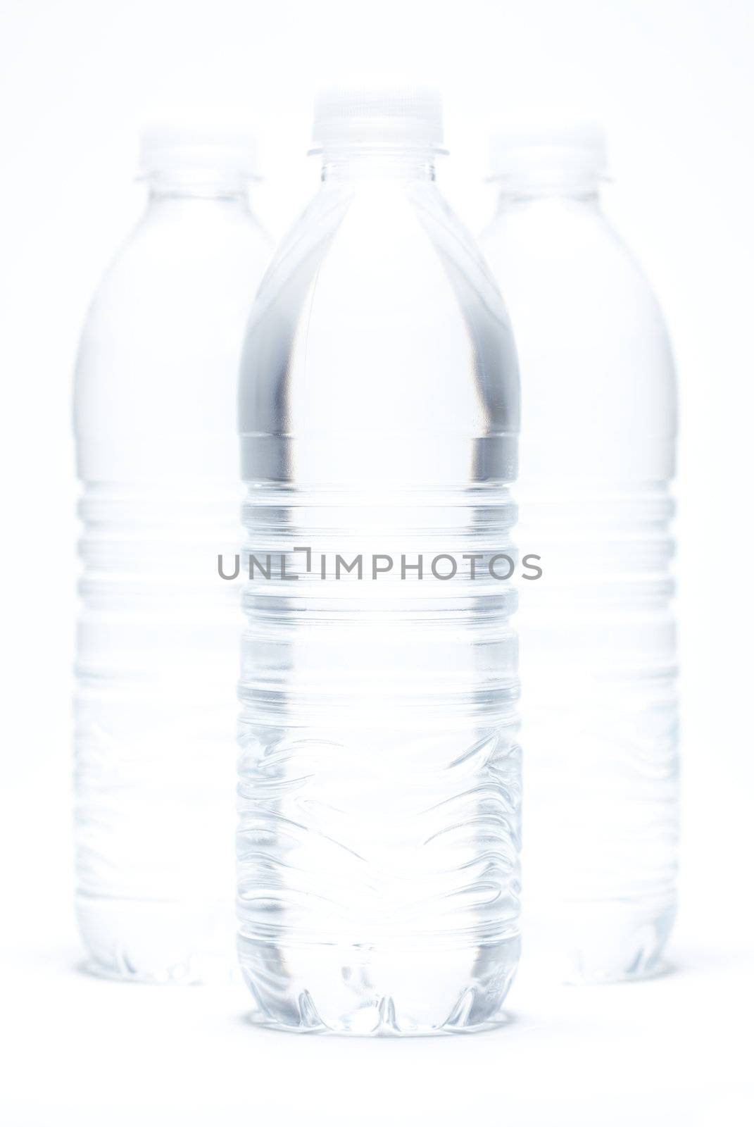 Water Bottles Abstract Image on a Gradated White Background.