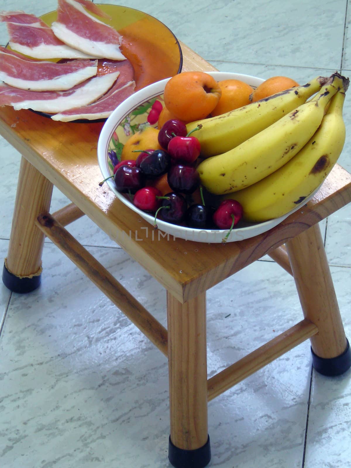Some fruits and ham from Spain.