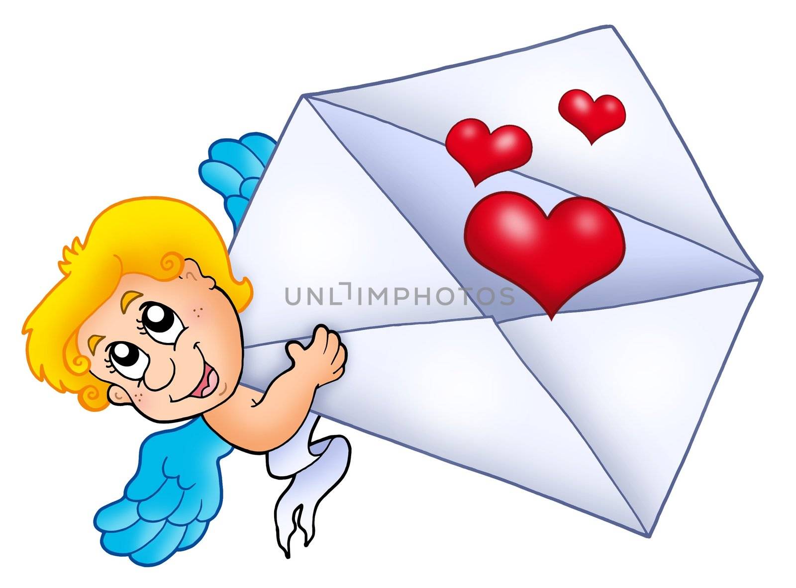 Cupid holding envelope 2 - color illustration.