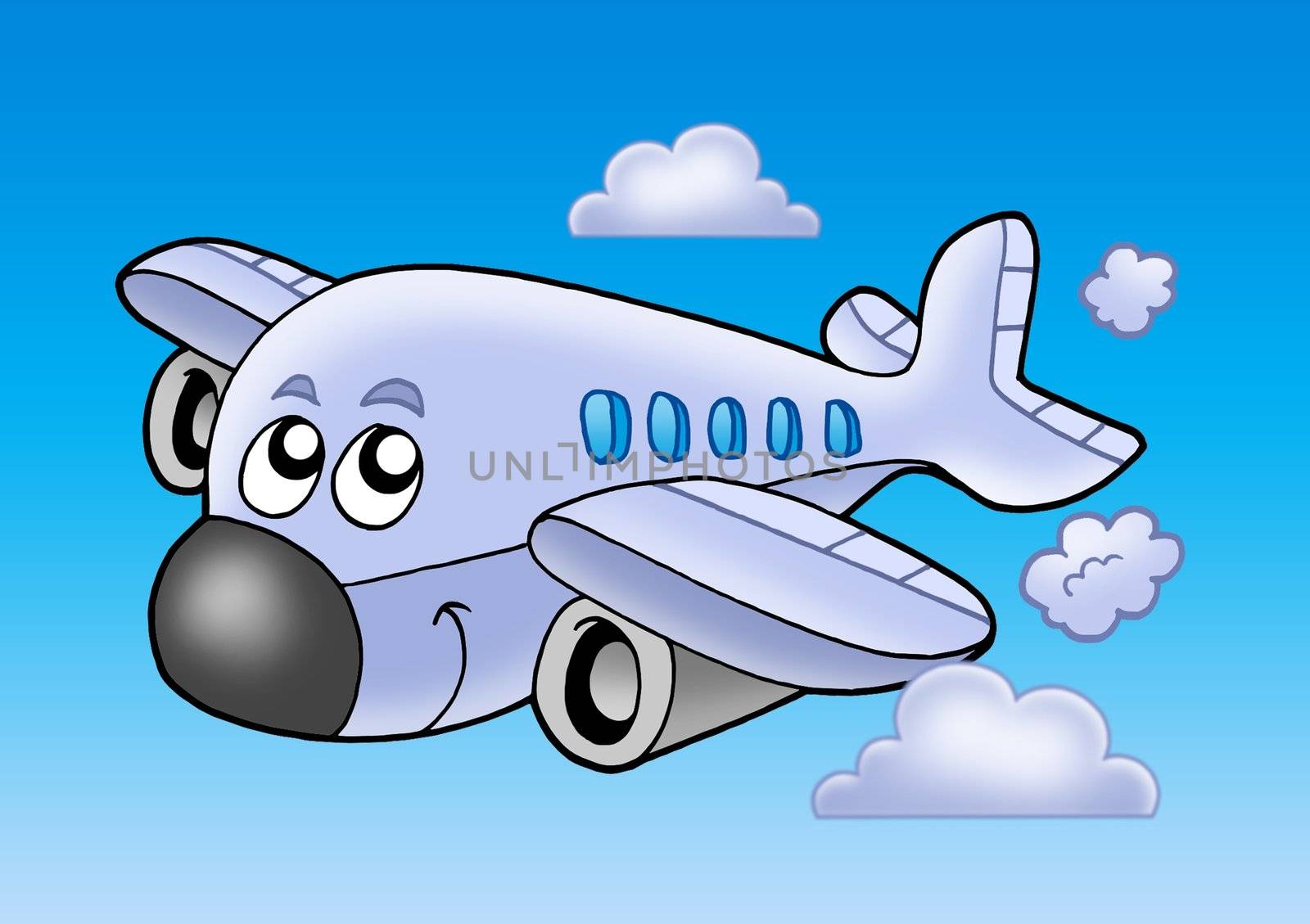 Cute flying airplane - color illustration.