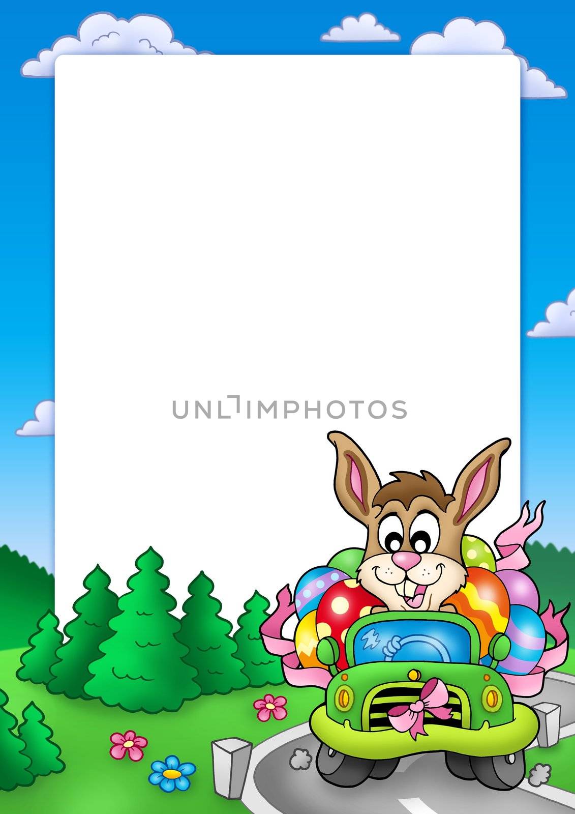 Easter frame with bunny driving car by clairev