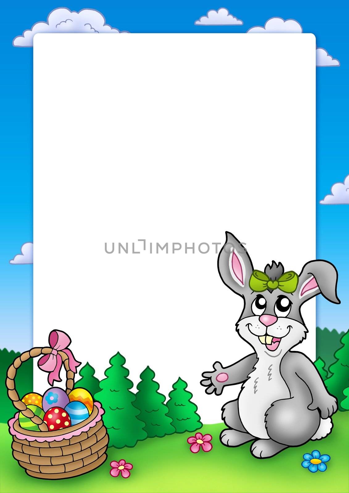 Easter frame with cute bunny - color illustration.