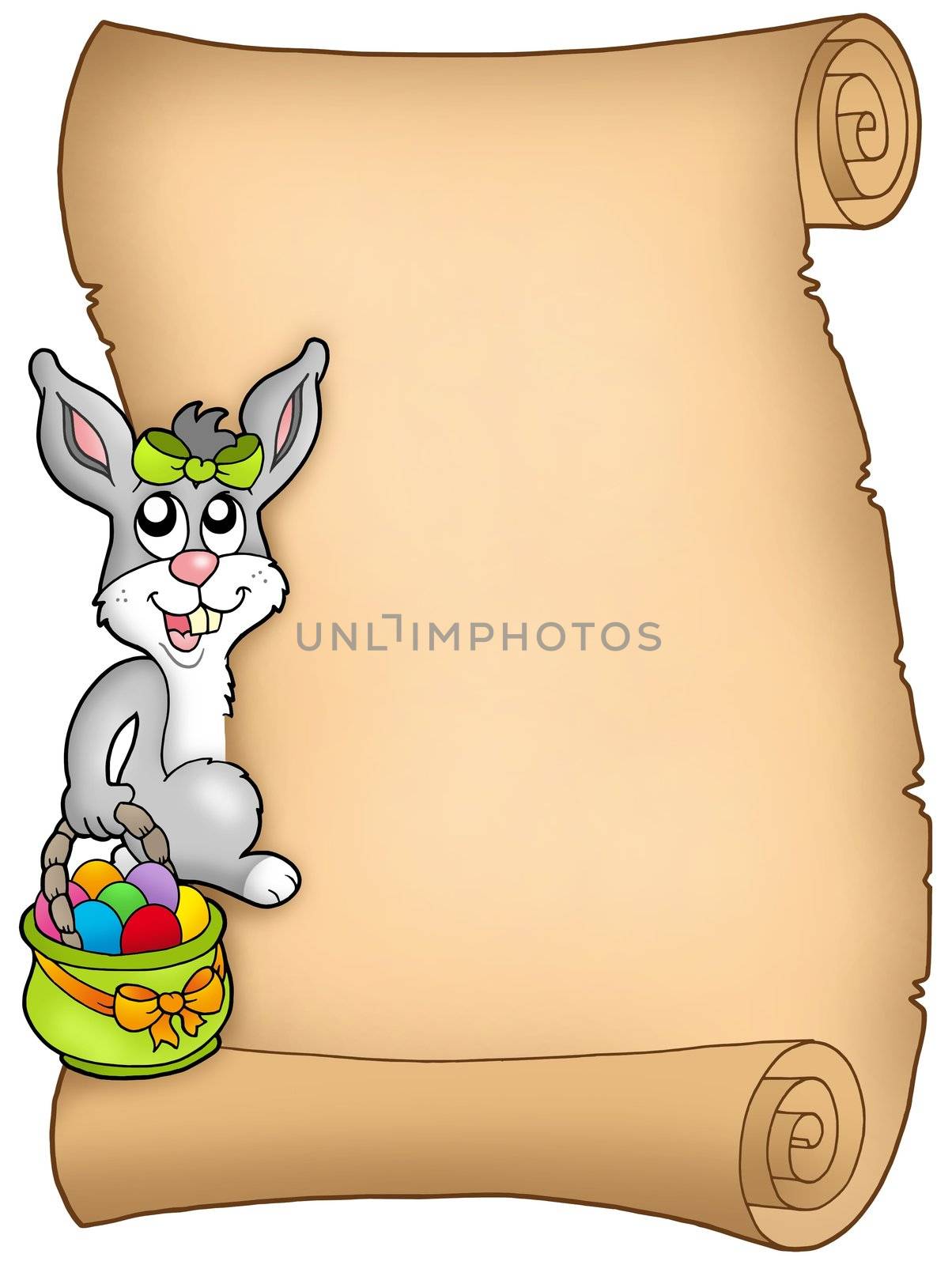 Easter parchment with bunny - color illustration.