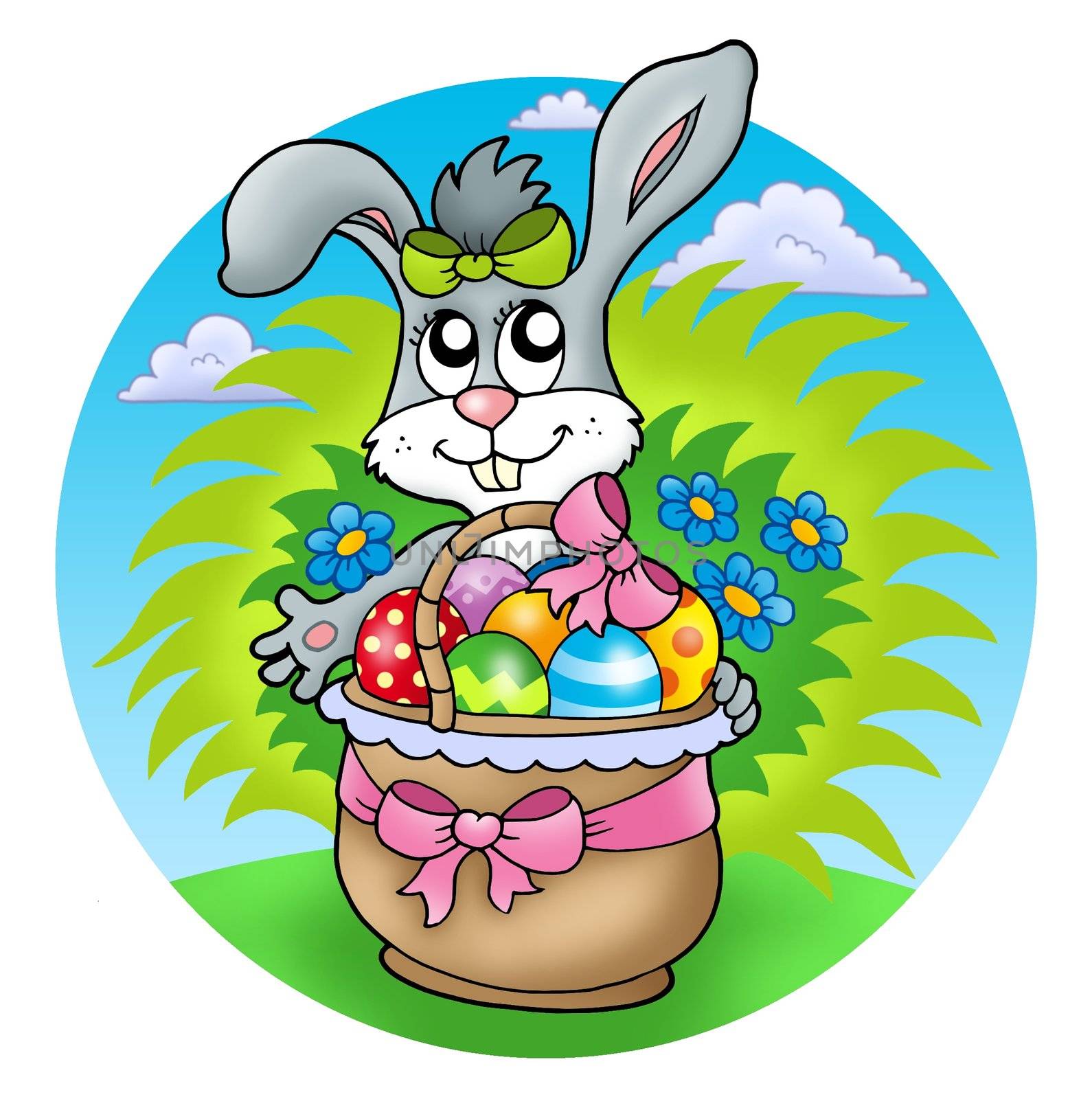 Easter rabbit with decorated eggs by clairev