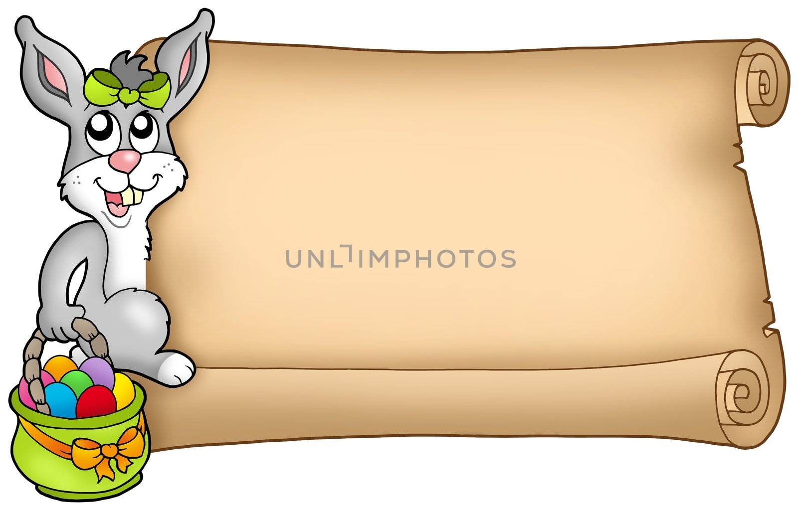 Easter scroll with cute bunny - color illustration.