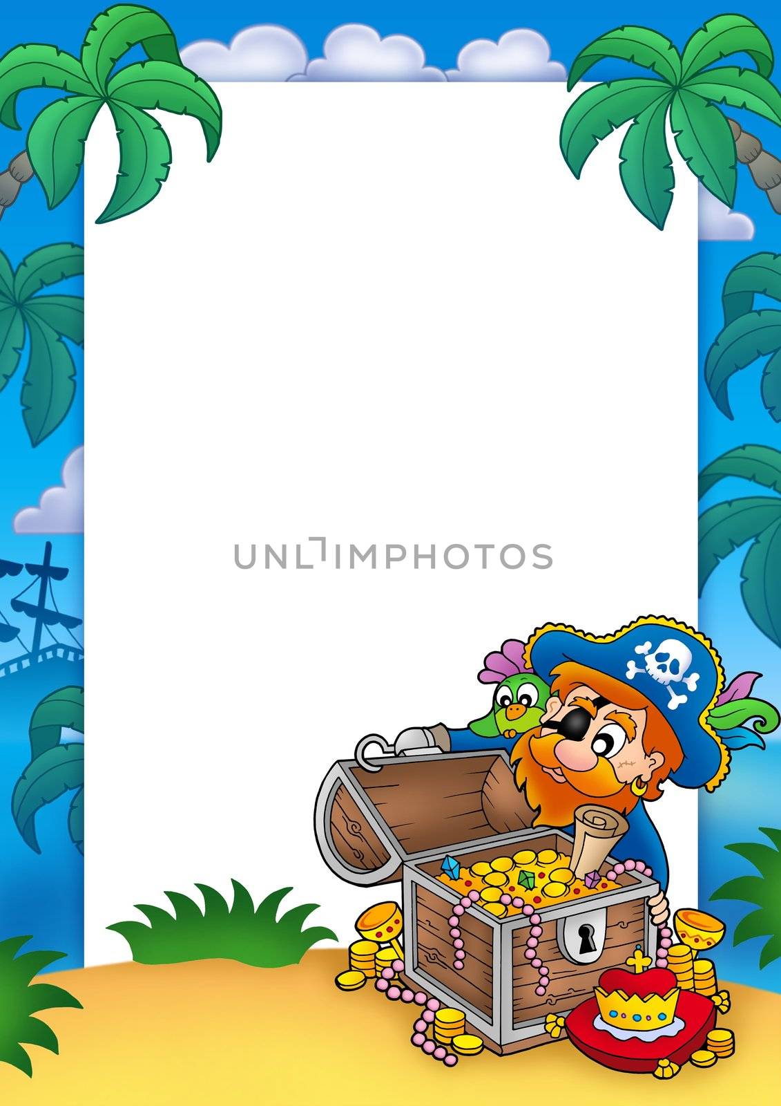 Frame with pirate and treasure - color illustration.