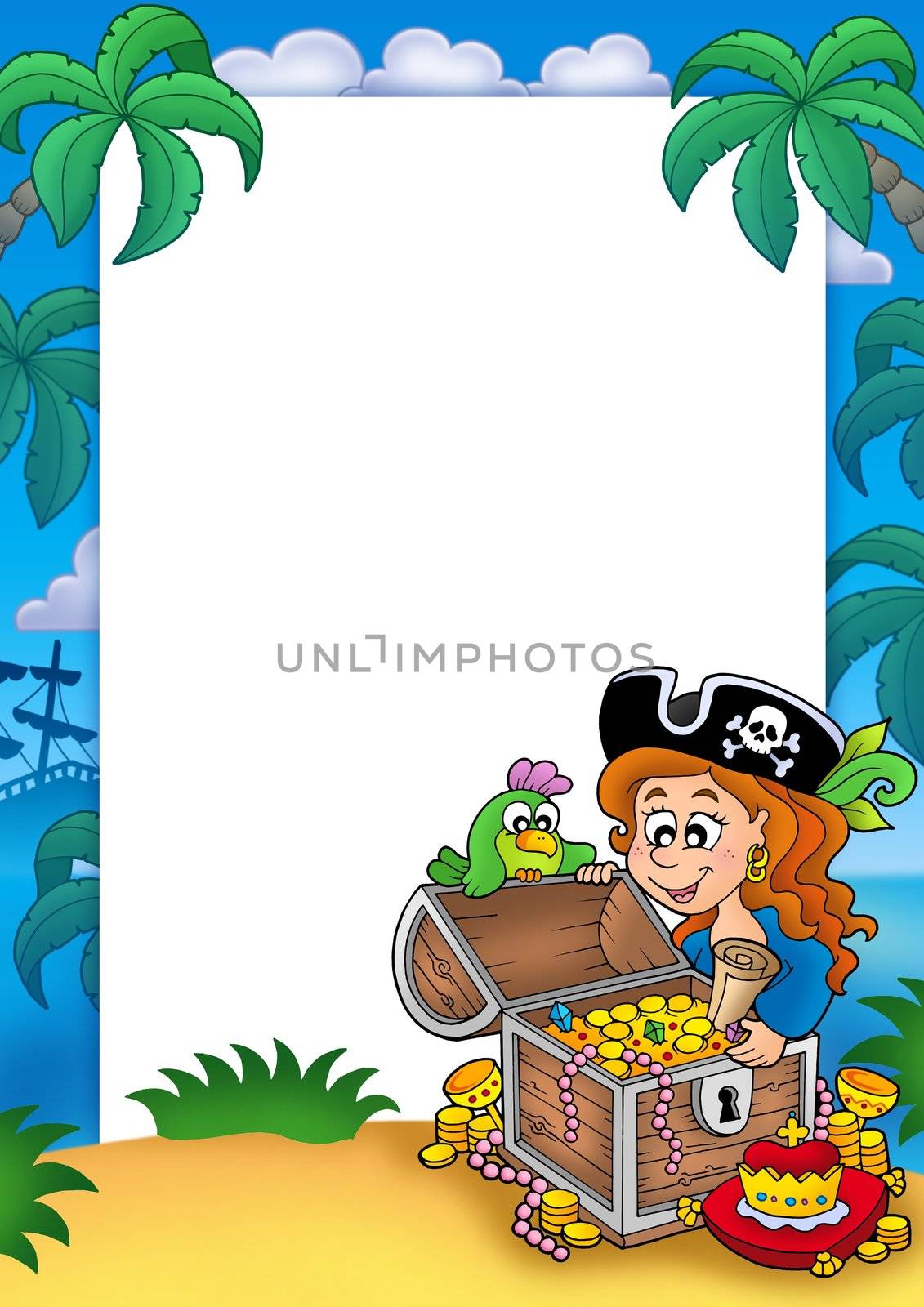 Frame with pirate girl and treasure by clairev