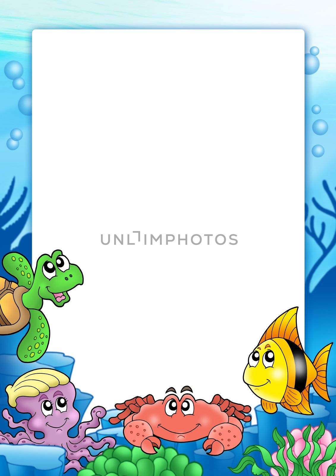 Frame with various sea animals - color illustration.