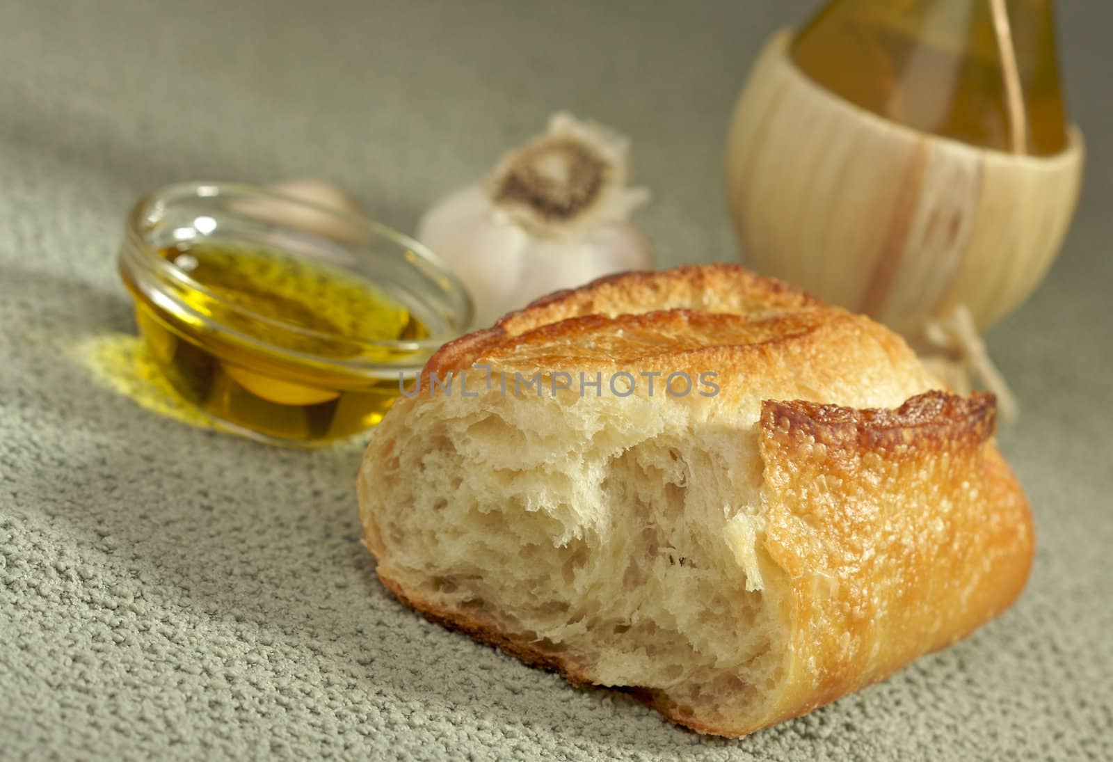 Sourdough Bread, Olive Oil and Garlic with Narrow Depth of Field