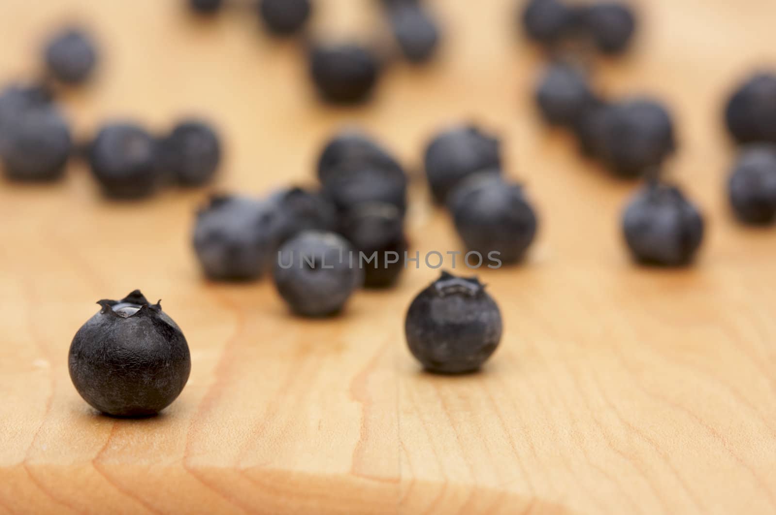 Blueberries on a Cutting Board with Narrow Depth of Field