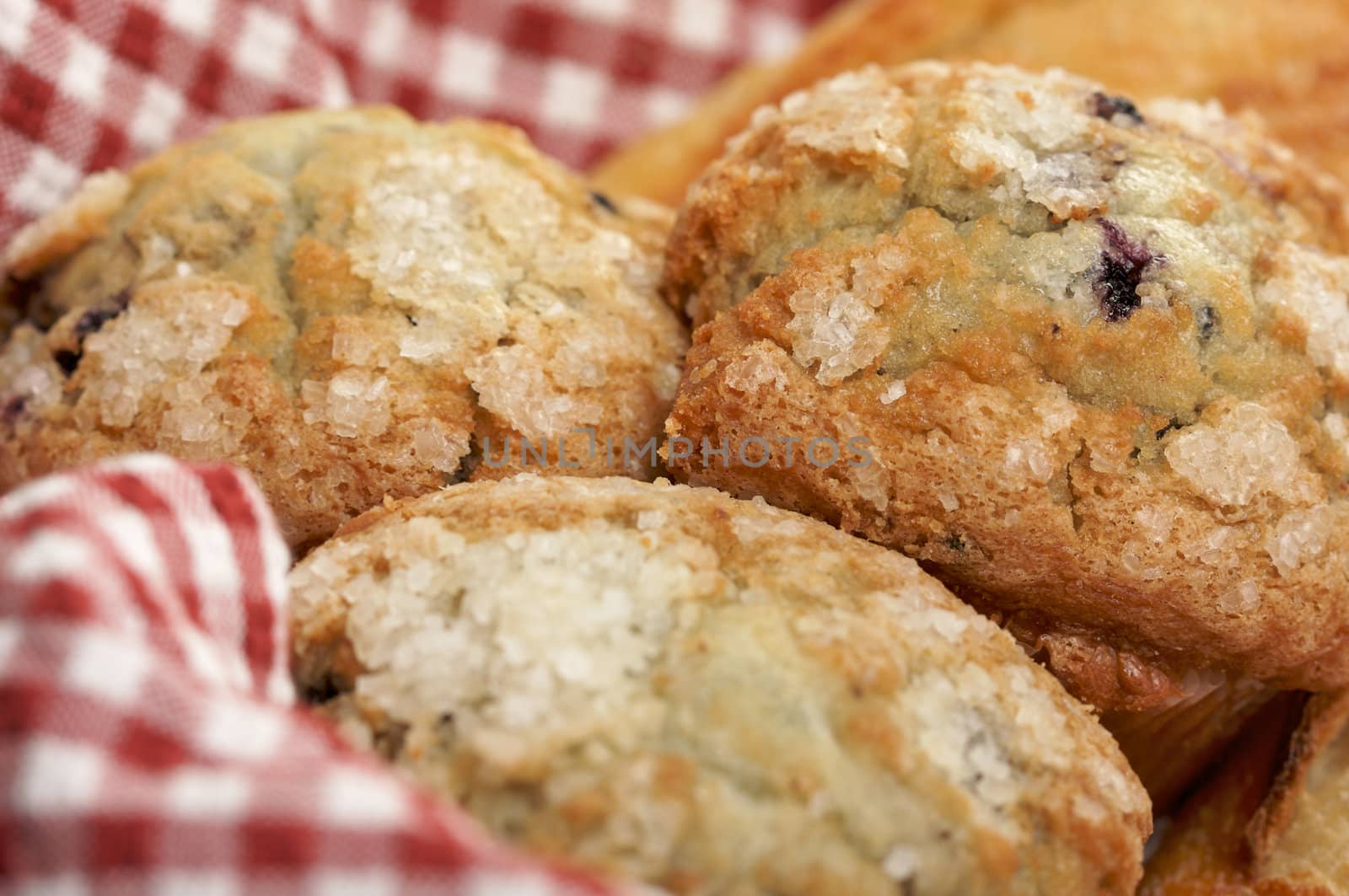 Blueberry Muffins in Basket with Narrow Depth of Field