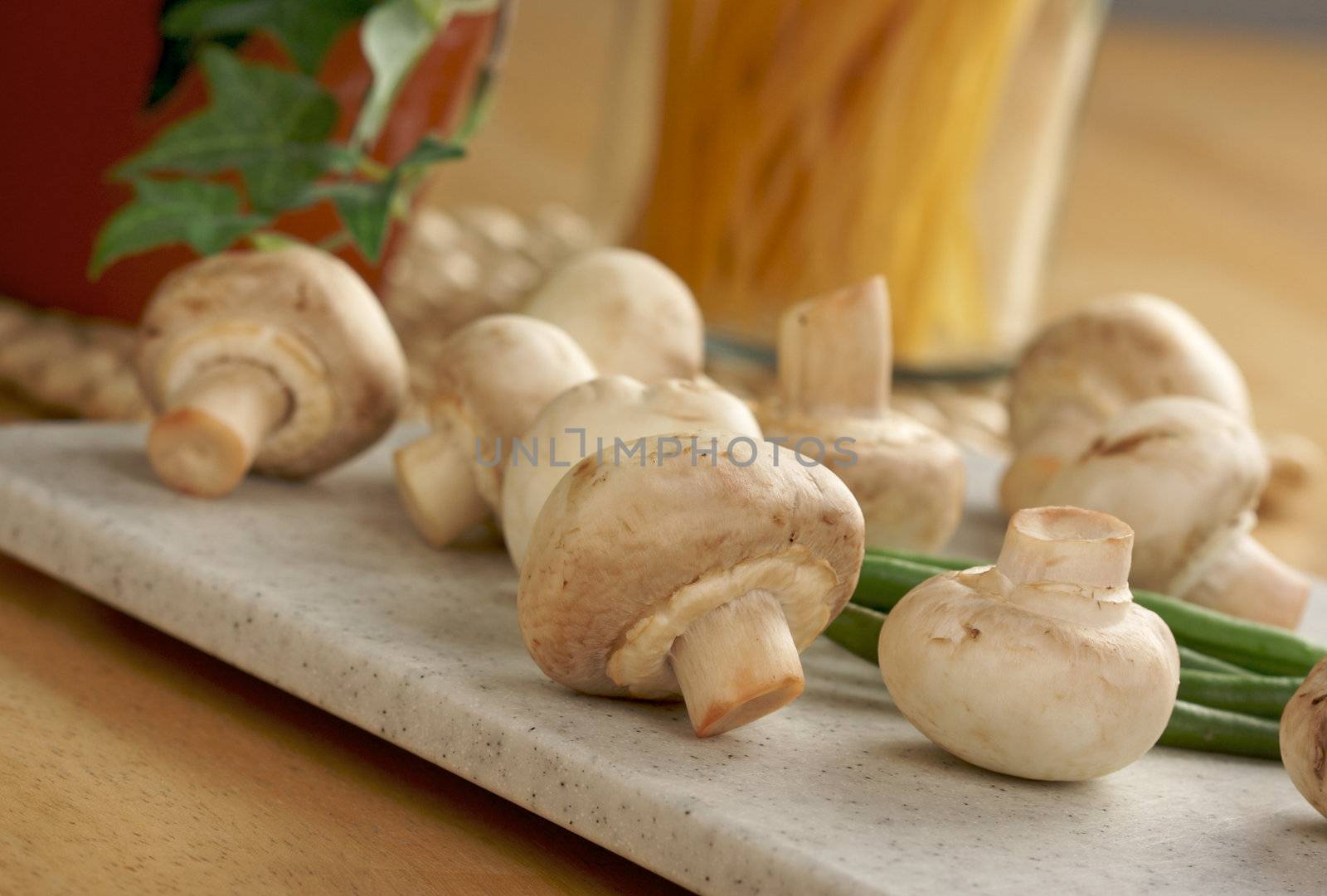 Fresh, Healthy Mushrooms on a Cutting Board