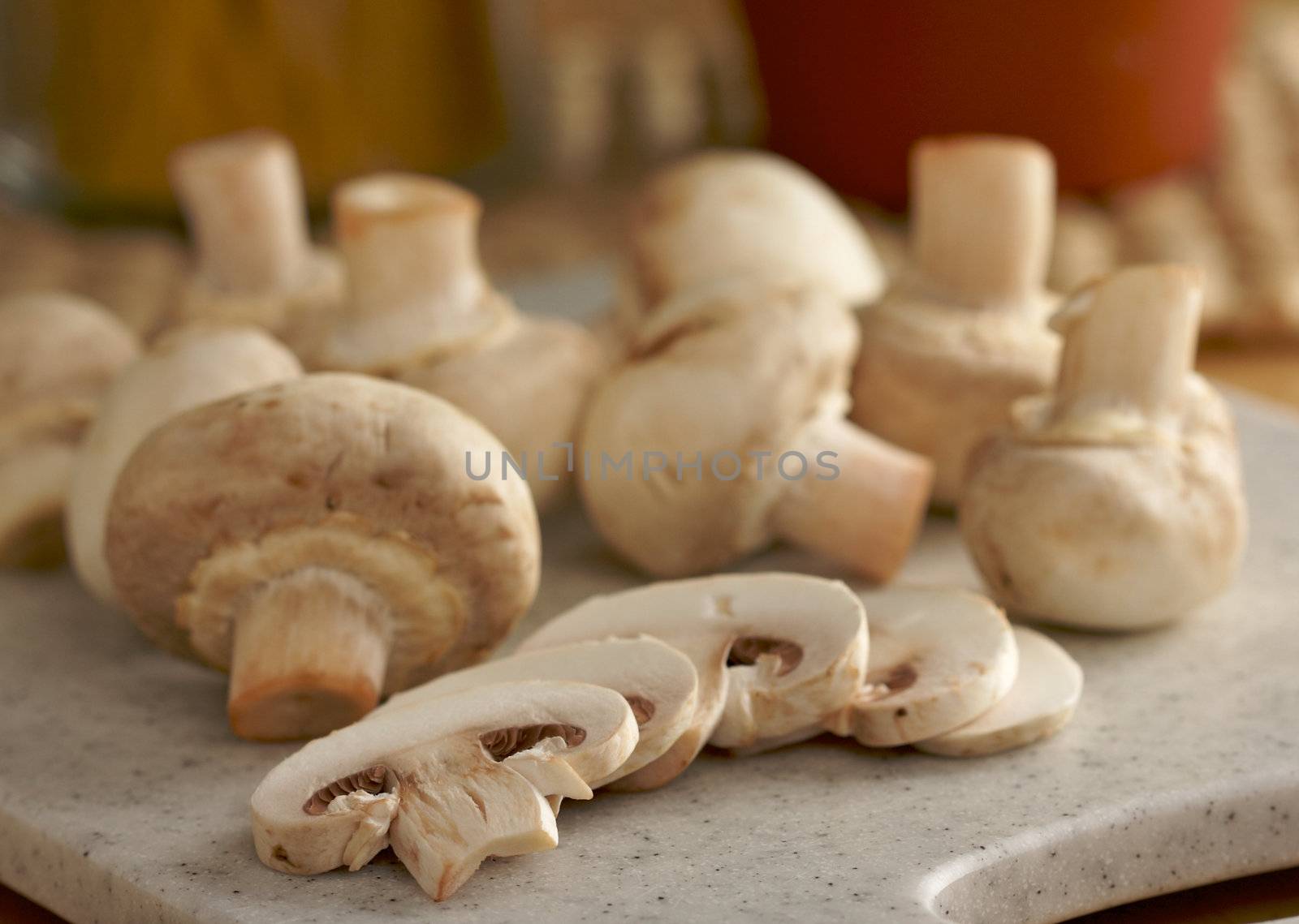 Fresh, Healthy Mushrooms on a Cutting Board