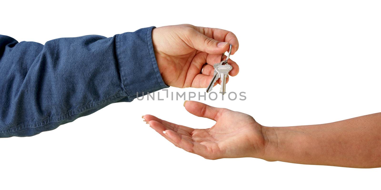 Handing Overe the Keys Isolated on a White Background.