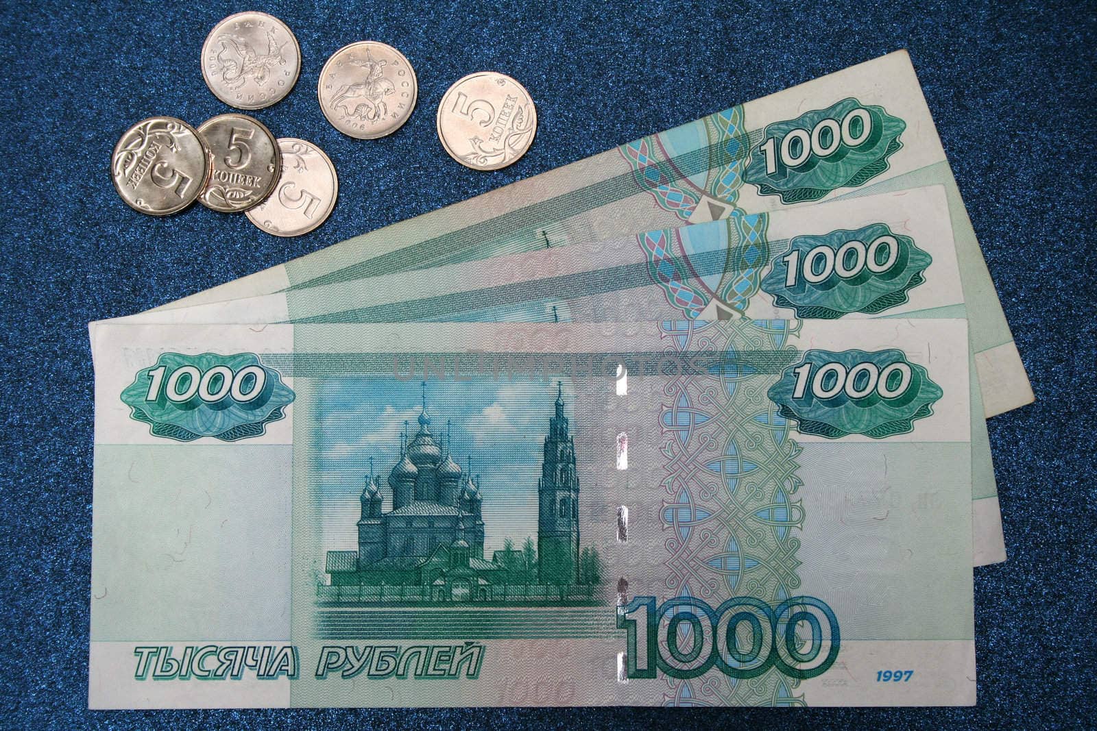 The Russian money for darkly dark blue background 