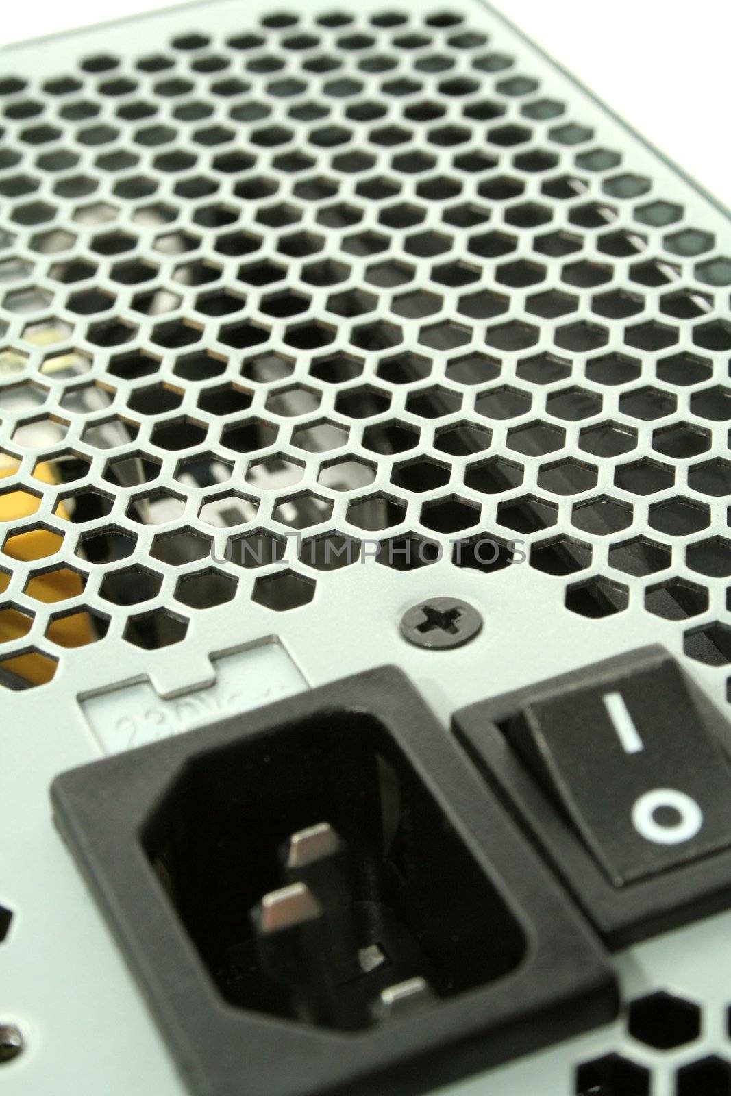 closeup power supply with lattice and switch button