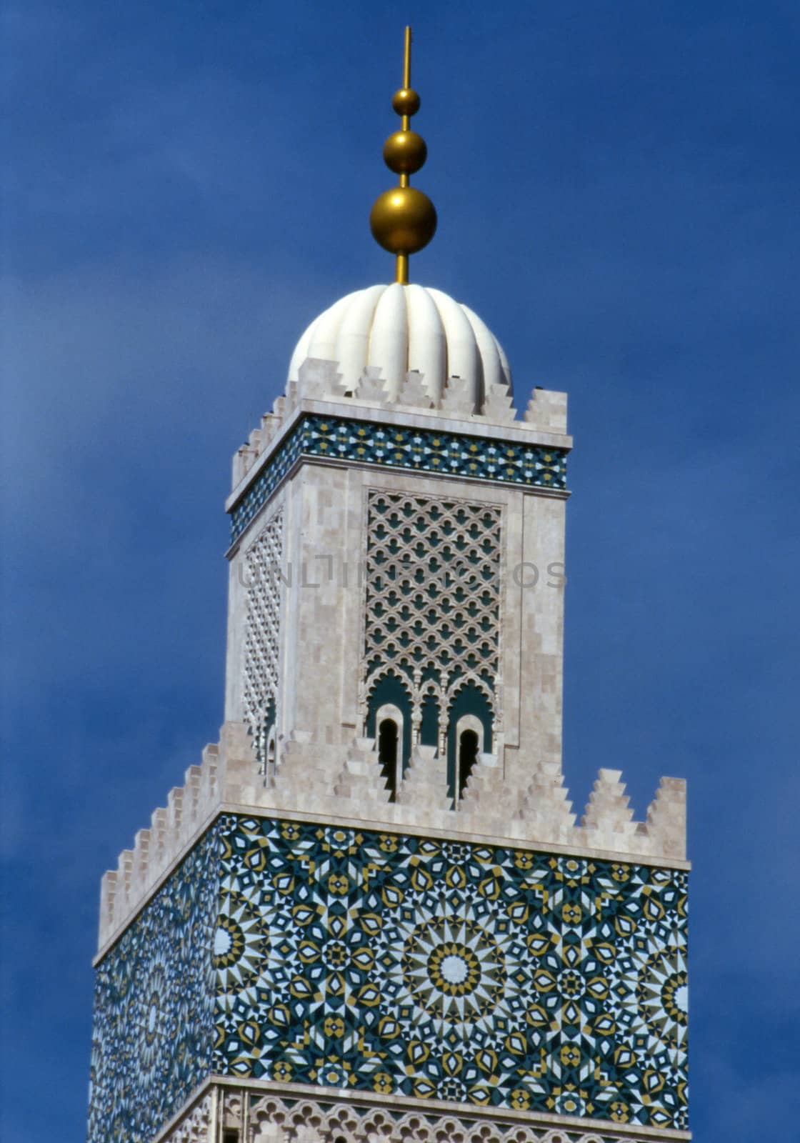 Upper detail of the minareth of the Great Mosque of Casablanca