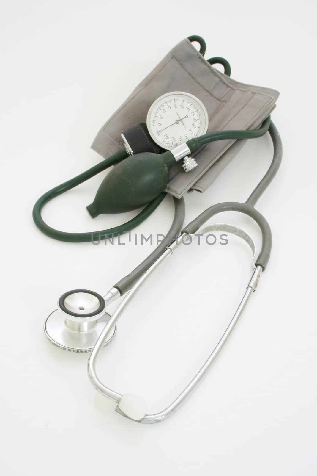 sphygmomanometer and stethoscope isolated on white background

