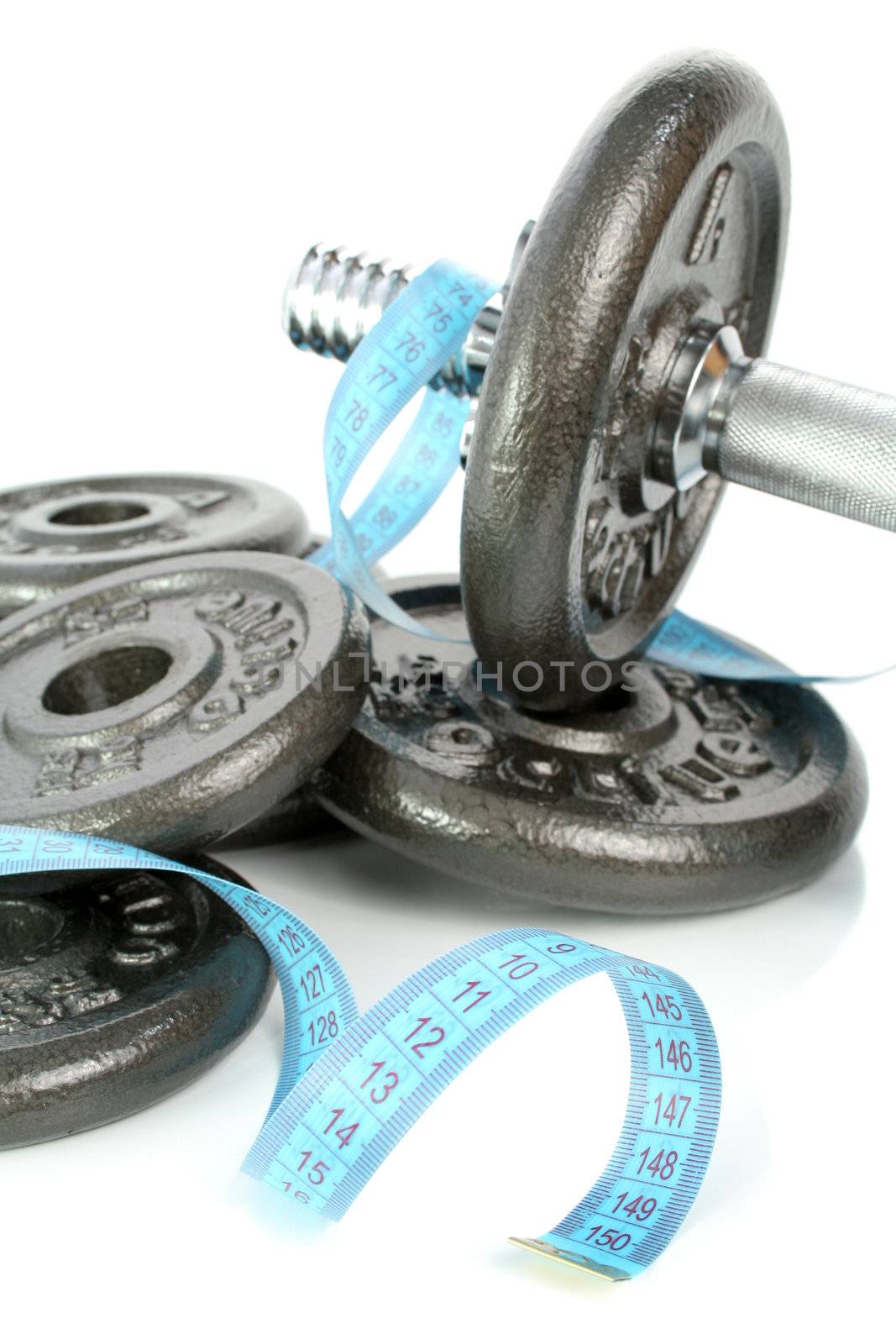 Healthy dumbbells isolated on white