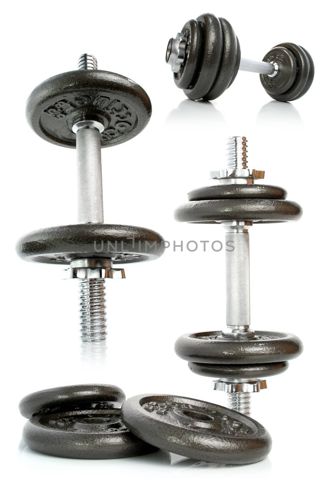 Iron dumbbells set solated on white 2