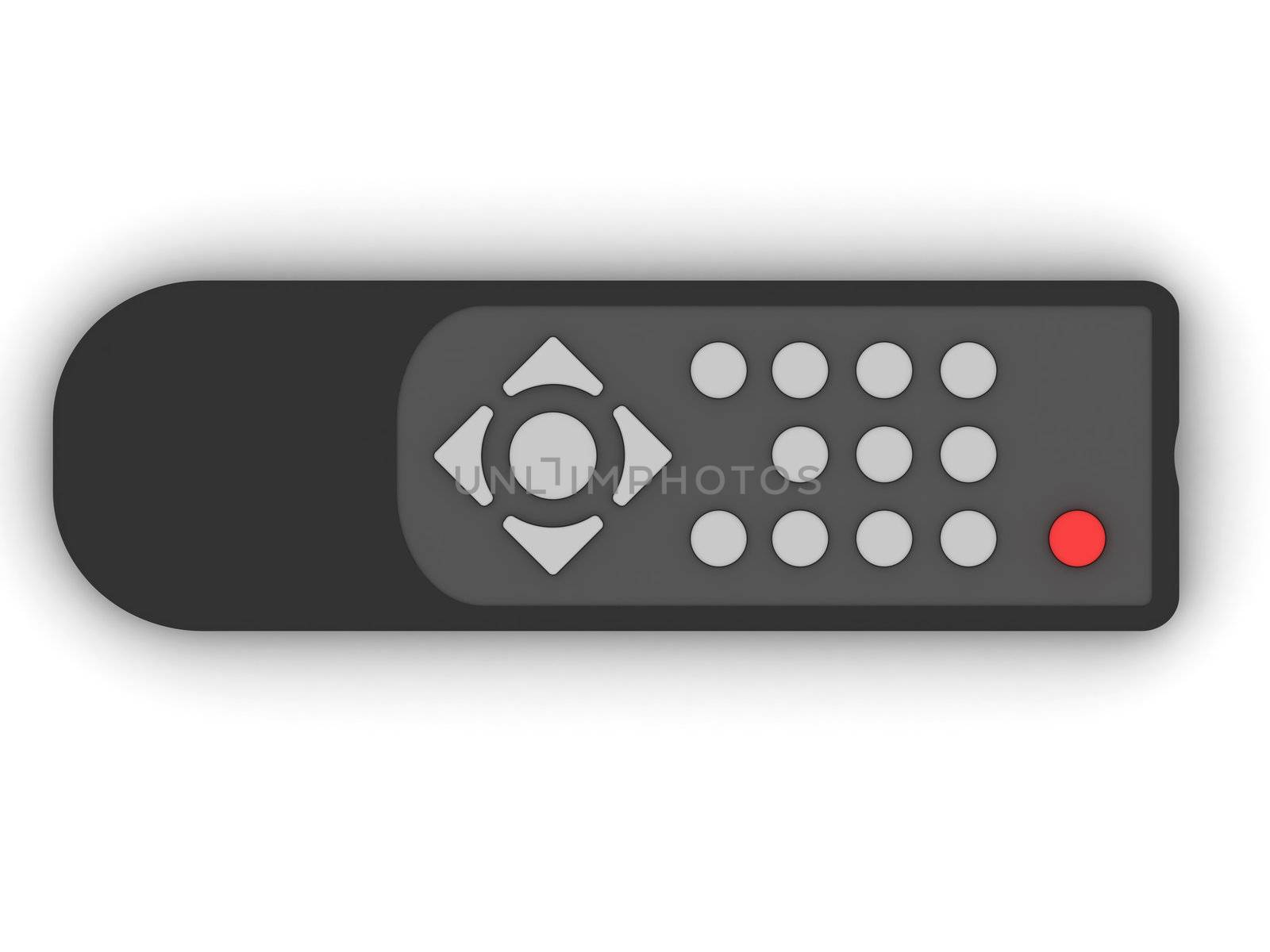 Universal remote control on white background. High resolution 3D image rendered with soft shadows.