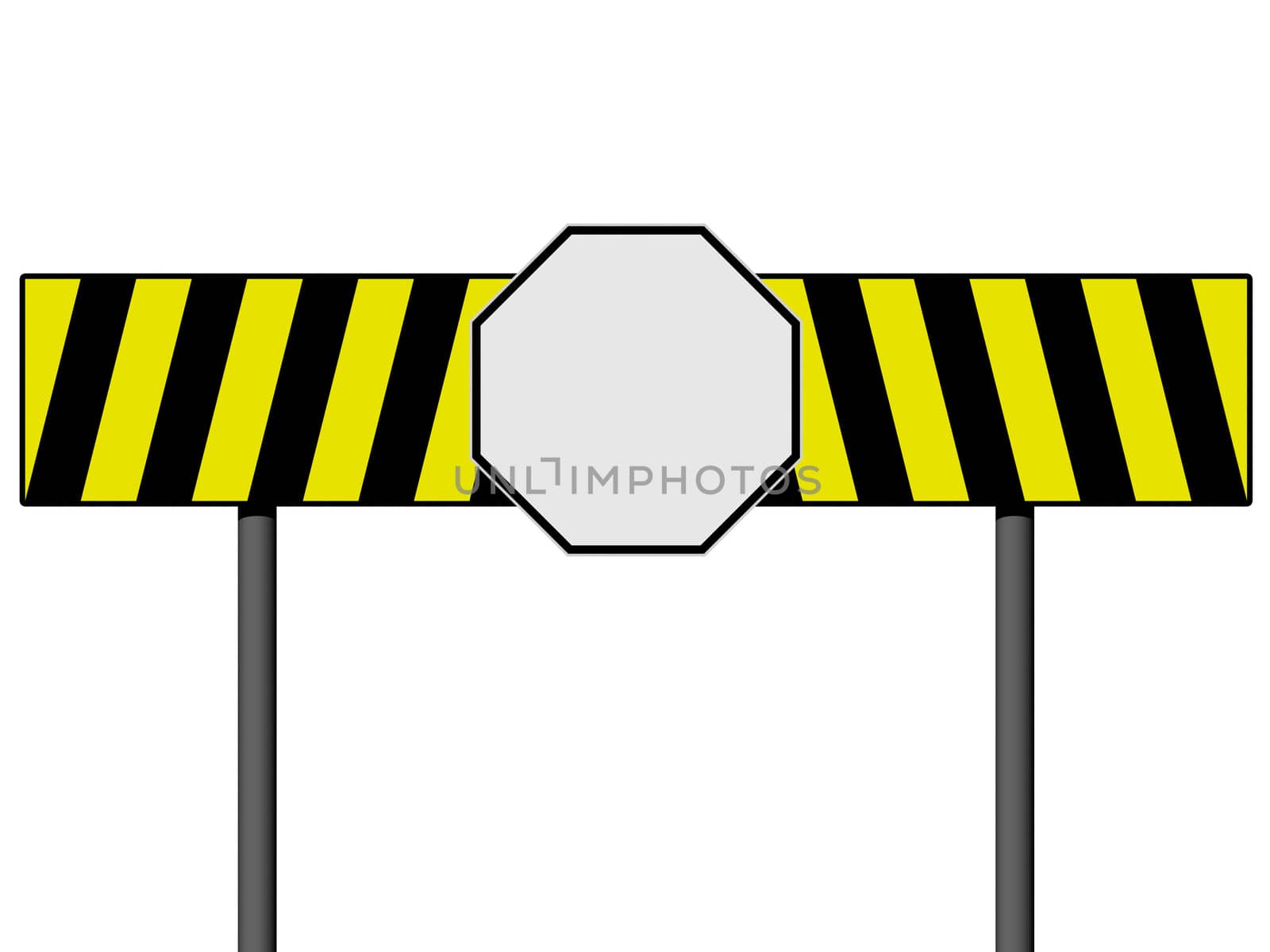 Empty warning sign with yellow and black lines isolated on a white background