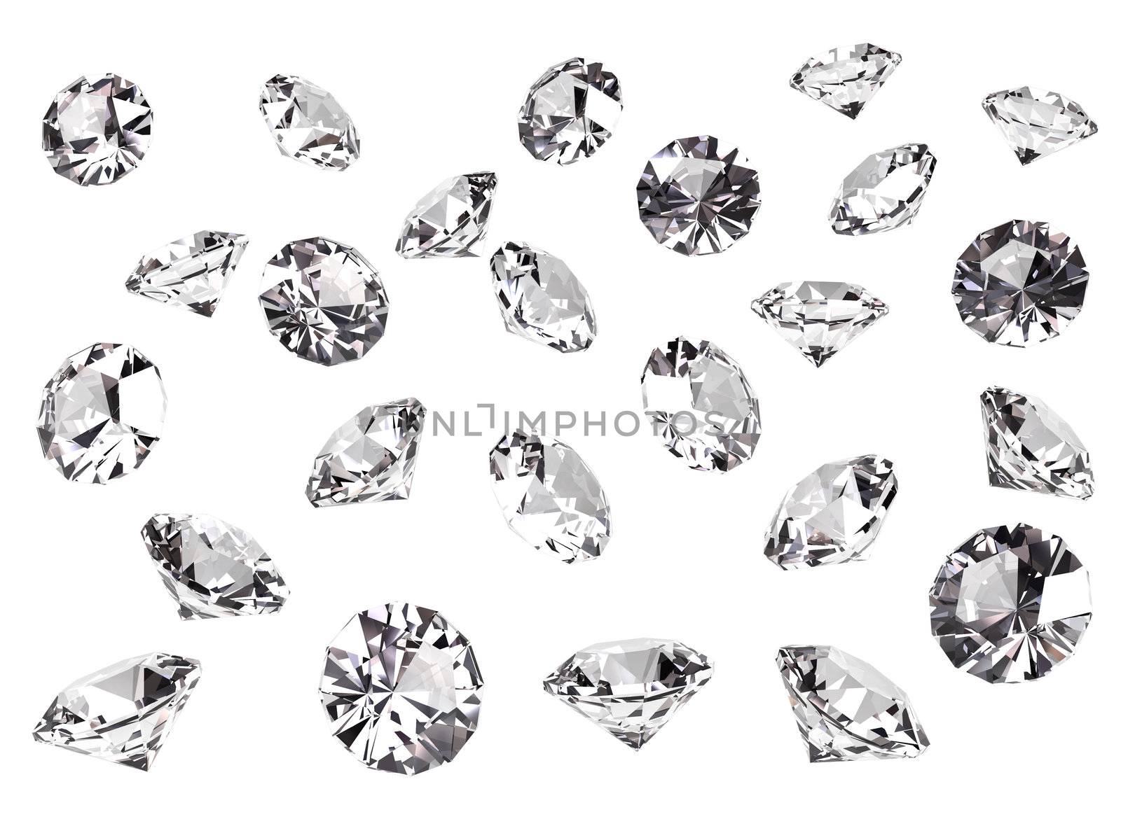 Several diamonds isolated on white background. High resolution 3D render