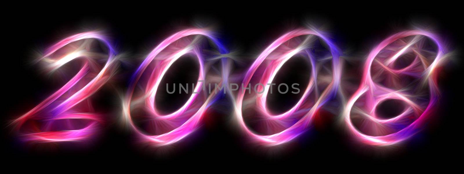 2008 written in exotic light effect letters on a black background