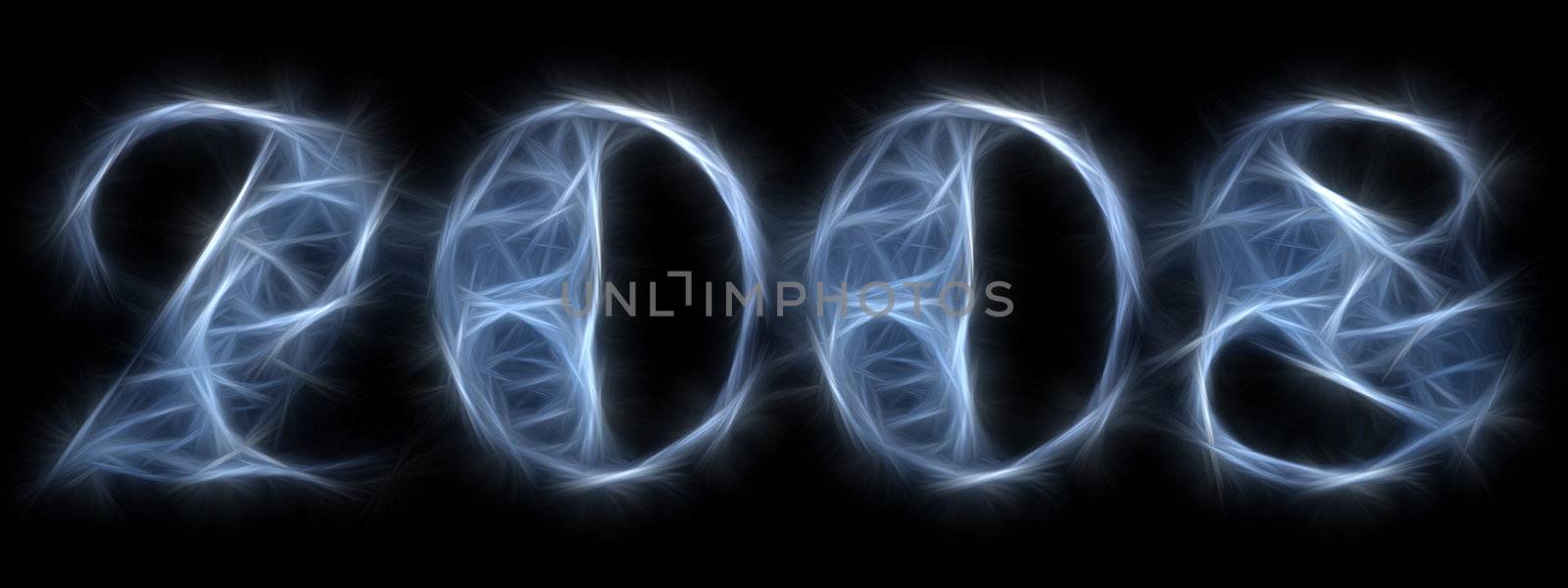 2008 written in exotic light effect letters on a black background