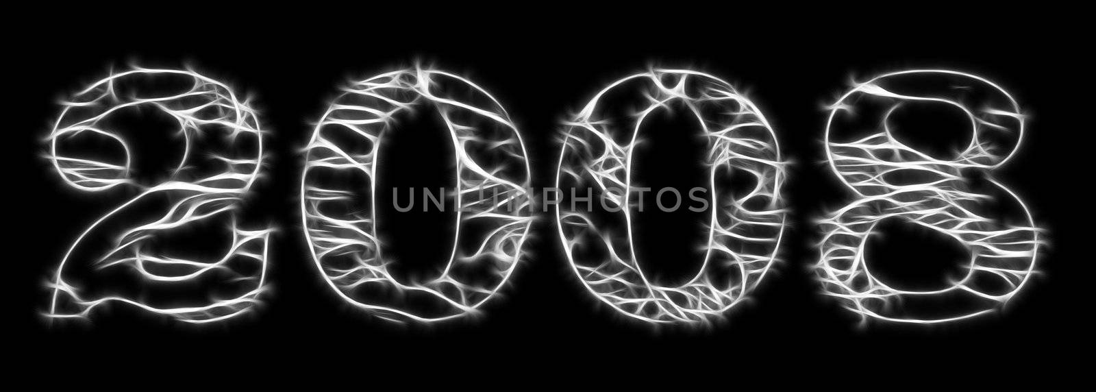 2008 written in exotic light effect letters on a black background