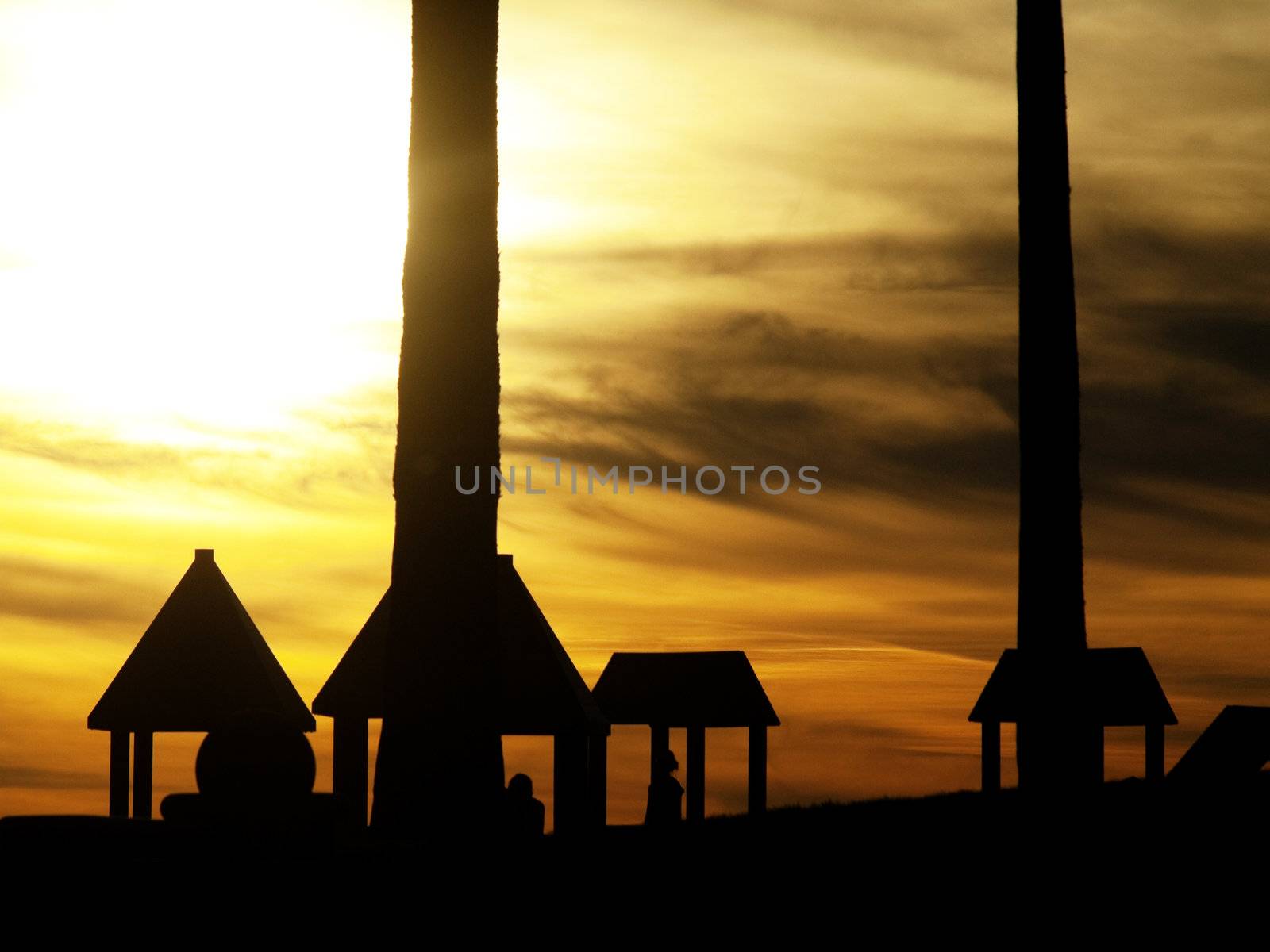 Small house against sunset sky in Venice beach california