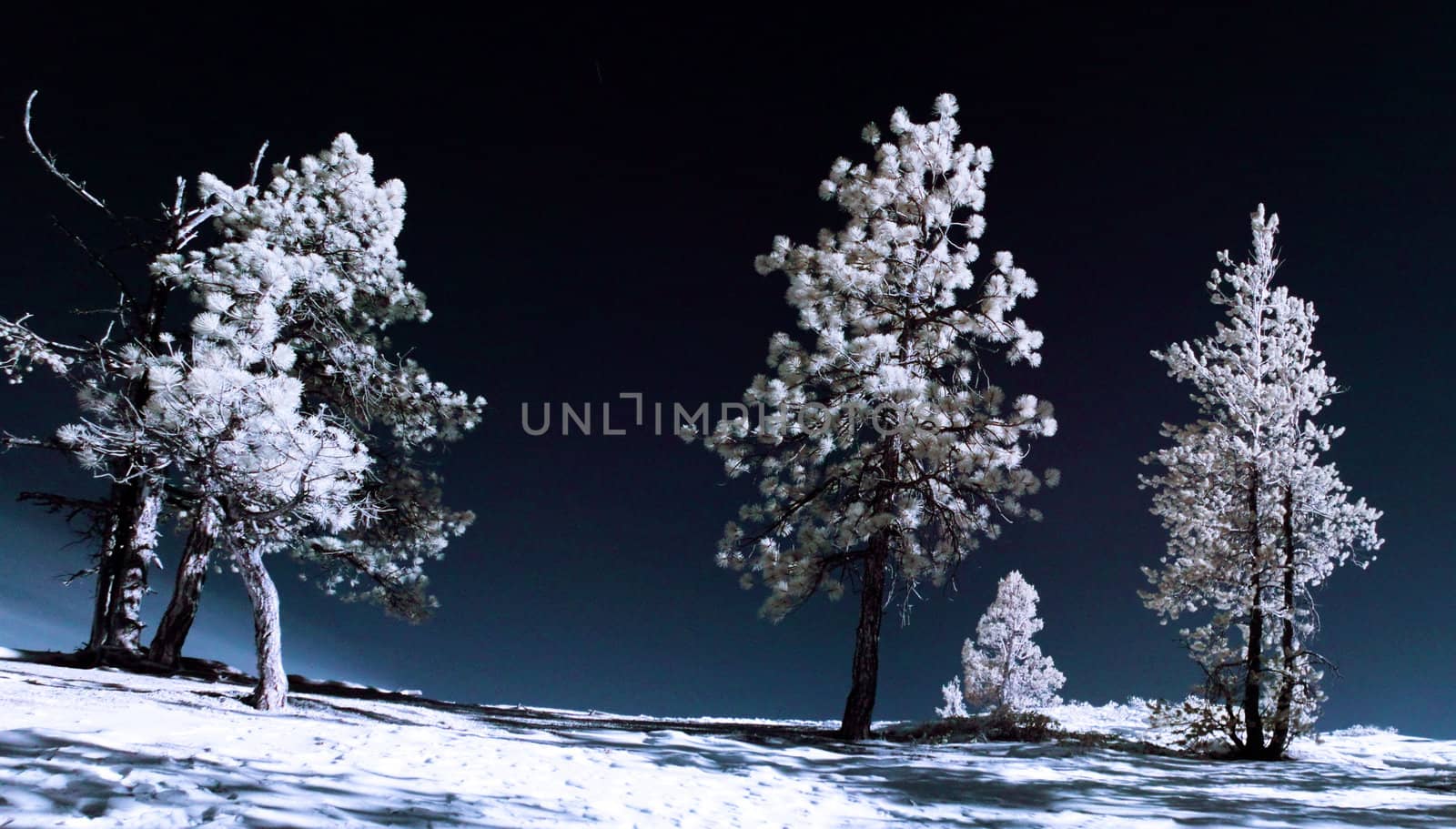 Infrared snowy mountains landscape