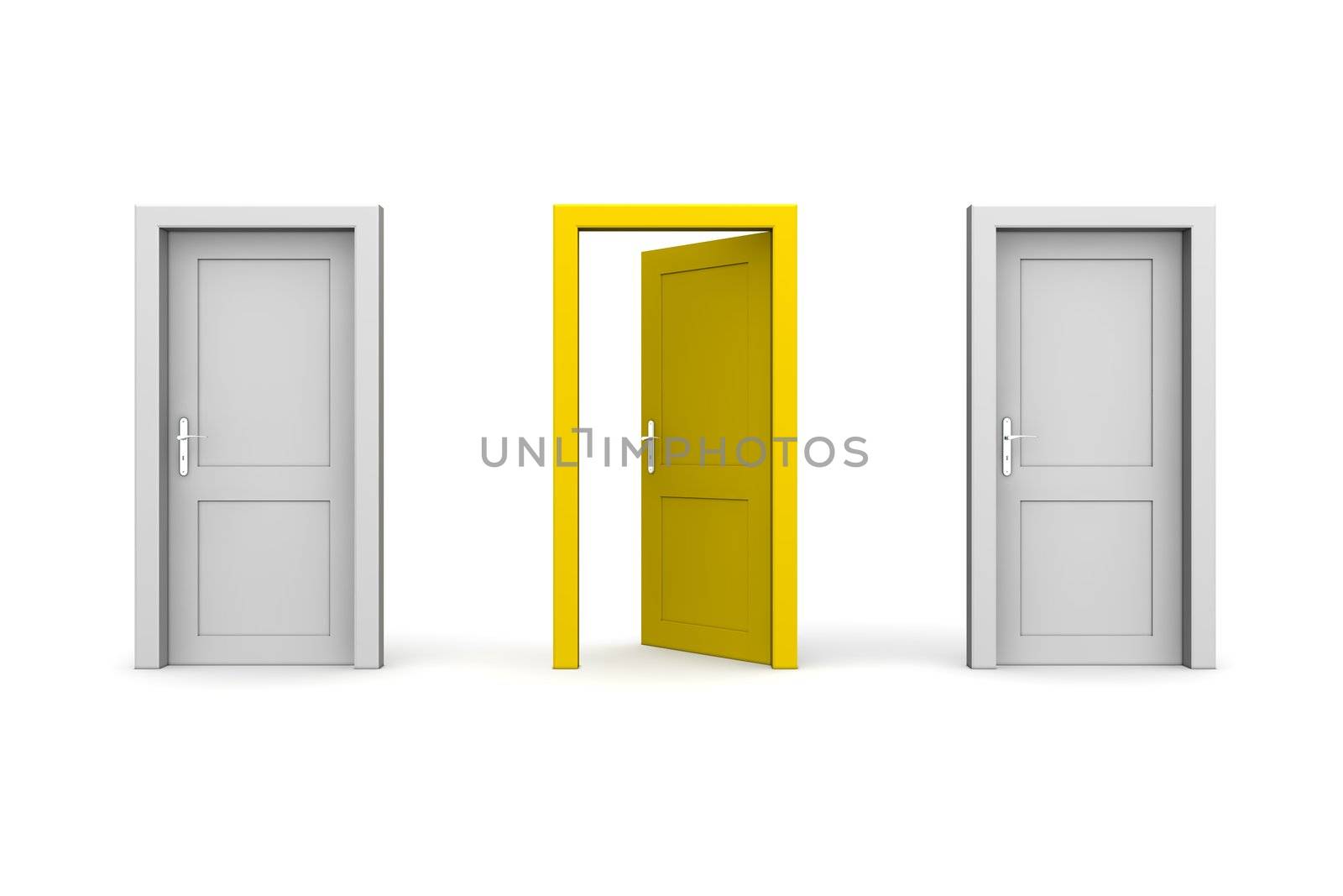 Three Doors - Grey and Yellow - Two Closed, One Open by PixBox