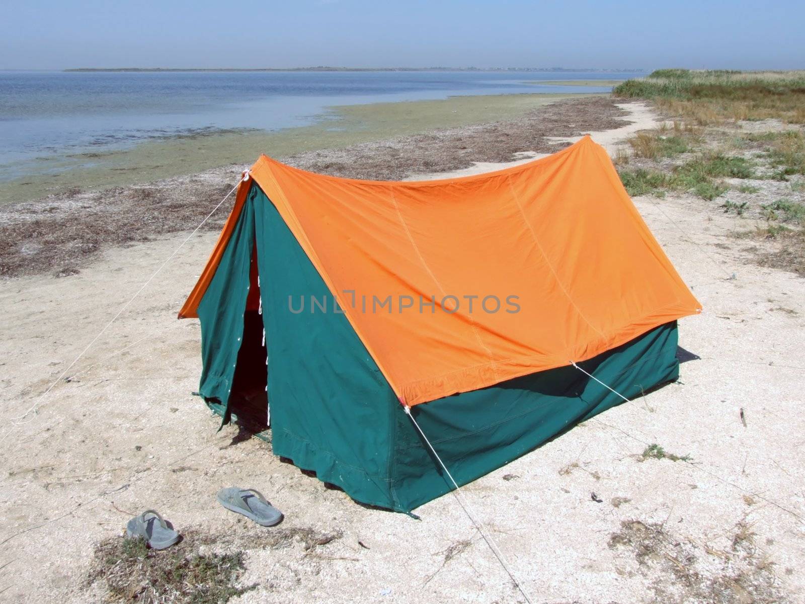 Double tent on a gulf in the afternoon