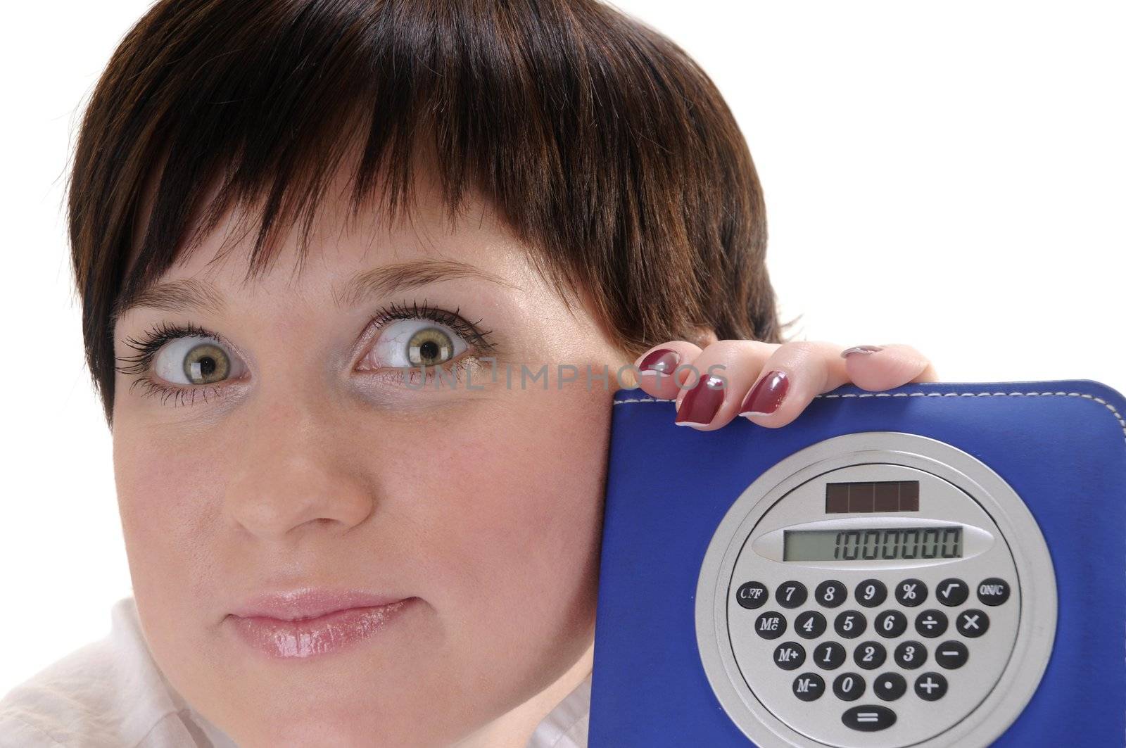 Woman holds calculator with million number on it