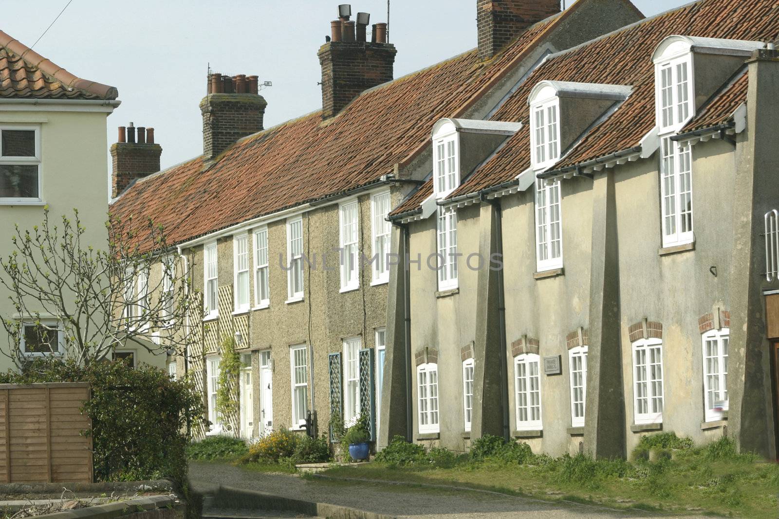 row of old cottages in a village