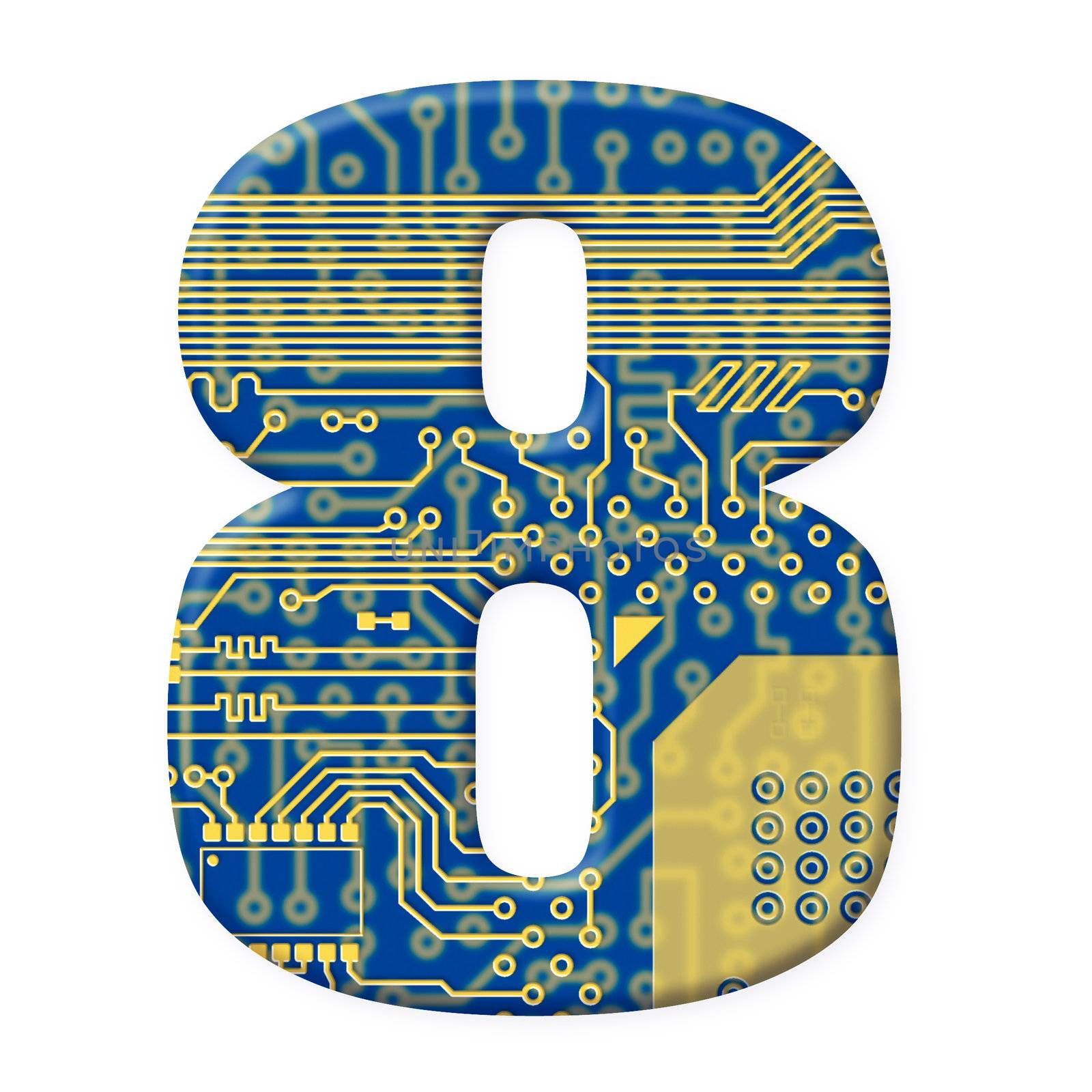 One digit from the electronic technology circuit board alphabet on a white background - 8